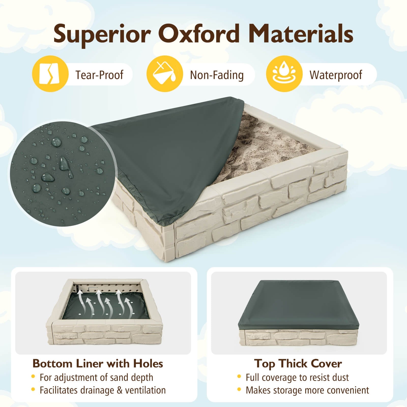 2-In-1 HDPE Kids Sandbox with Cover and Bottom Liner, White Sandboxes at Gallery Canada