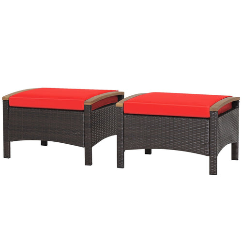 Set of 2 Fade-Resistant Wicker Patio Ottoman, Red