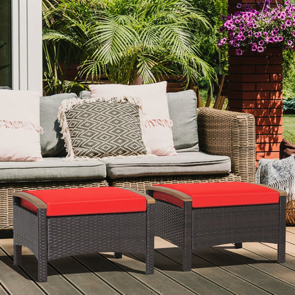 Set of 2 Fade-Resistant Wicker Patio Ottoman, Red Outdoor Seating & Patio Chairs   at Gallery Canada