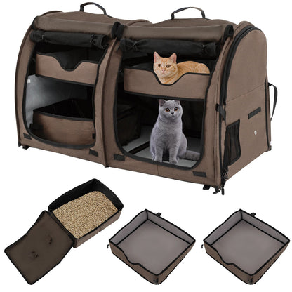 Double Compartment Pet Carrier with 2 Removable Hammocks, Brown Cat Supplies   at Gallery Canada