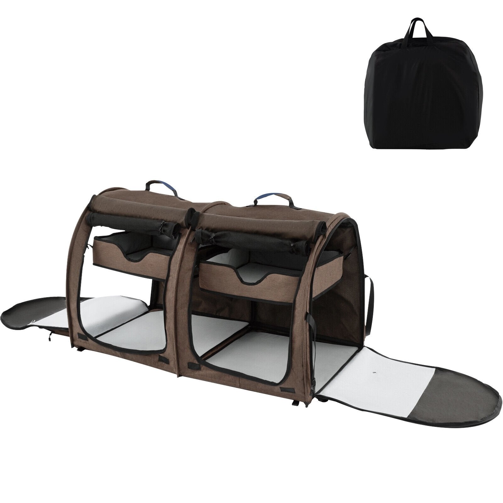 Double Compartment Pet Carrier with 2 Removable Hammocks, Brown Cat Supplies   at Gallery Canada