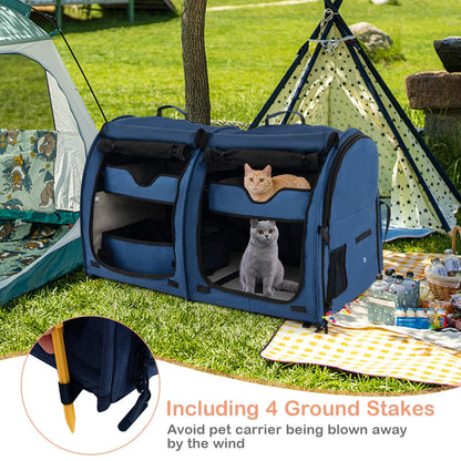 Double Compartment Pet Carrier with 2 Removable Hammocks, Navy Cat Supplies   at Gallery Canada