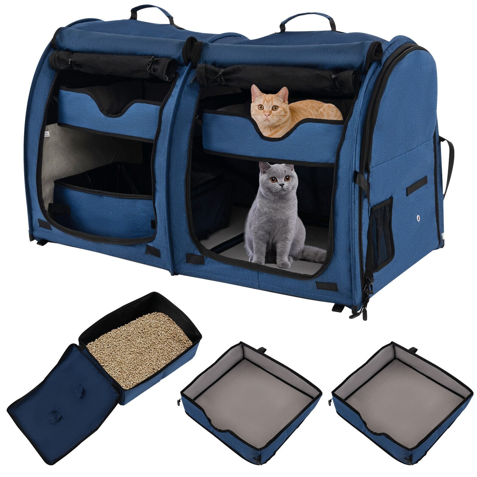 Double Compartment Pet Carrier with 2 Removable Hammocks, Navy Cat Supplies   at Gallery Canada