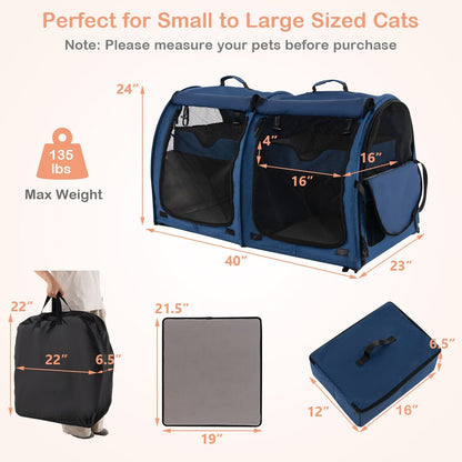 Double Compartment Pet Carrier with 2 Removable Hammocks, Navy Cat Supplies   at Gallery Canada