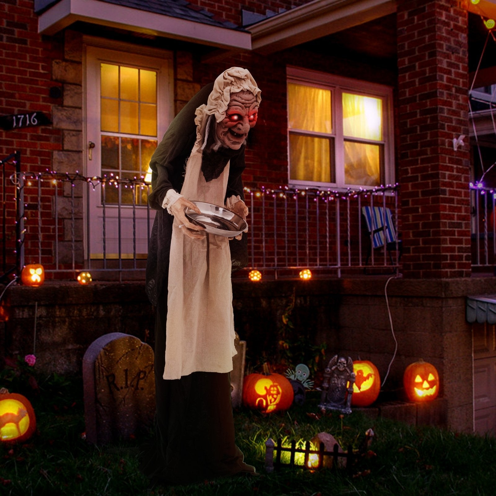 5.2 Feet Halloween Animated Standing Greeter Old Lady with Candy Dish, Multicolor Halloween   at Gallery Canada