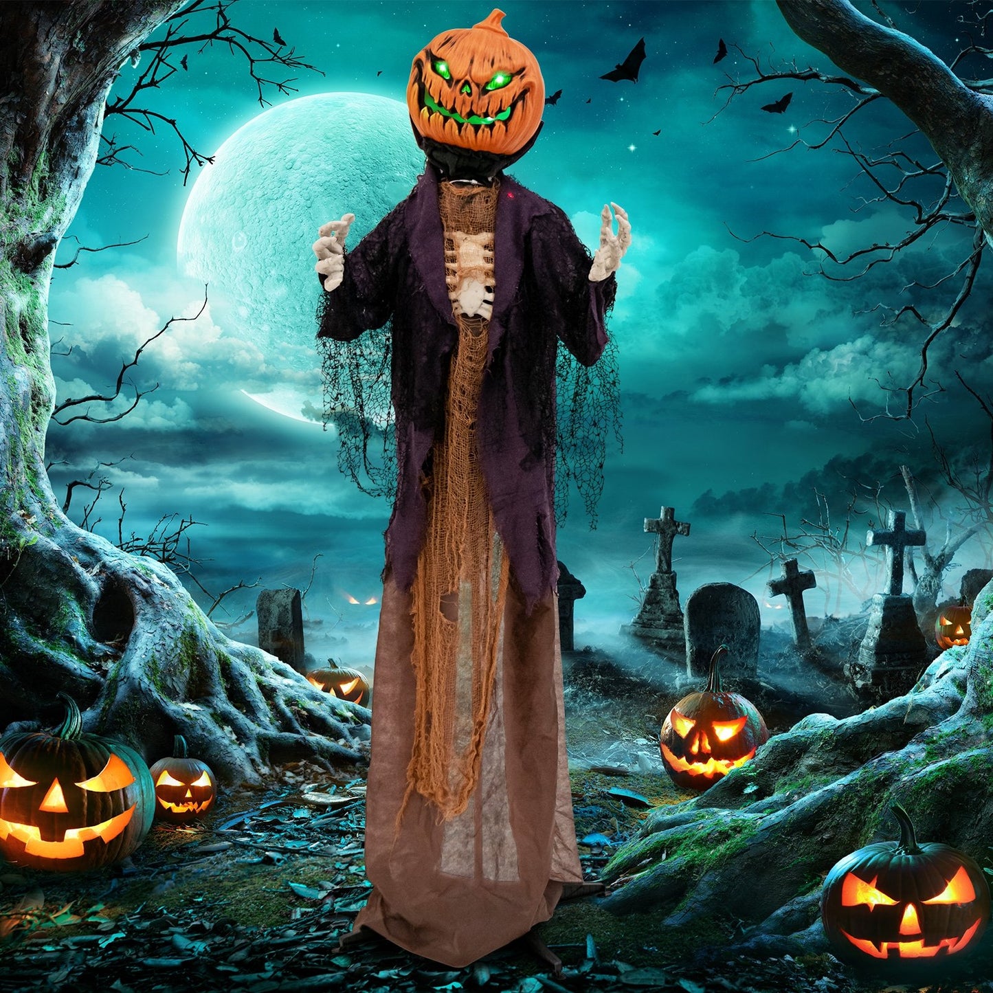 5.6 Feet Halloween Animated Standing Pumpkin Scarecrow, Multicolor Halloween   at Gallery Canada