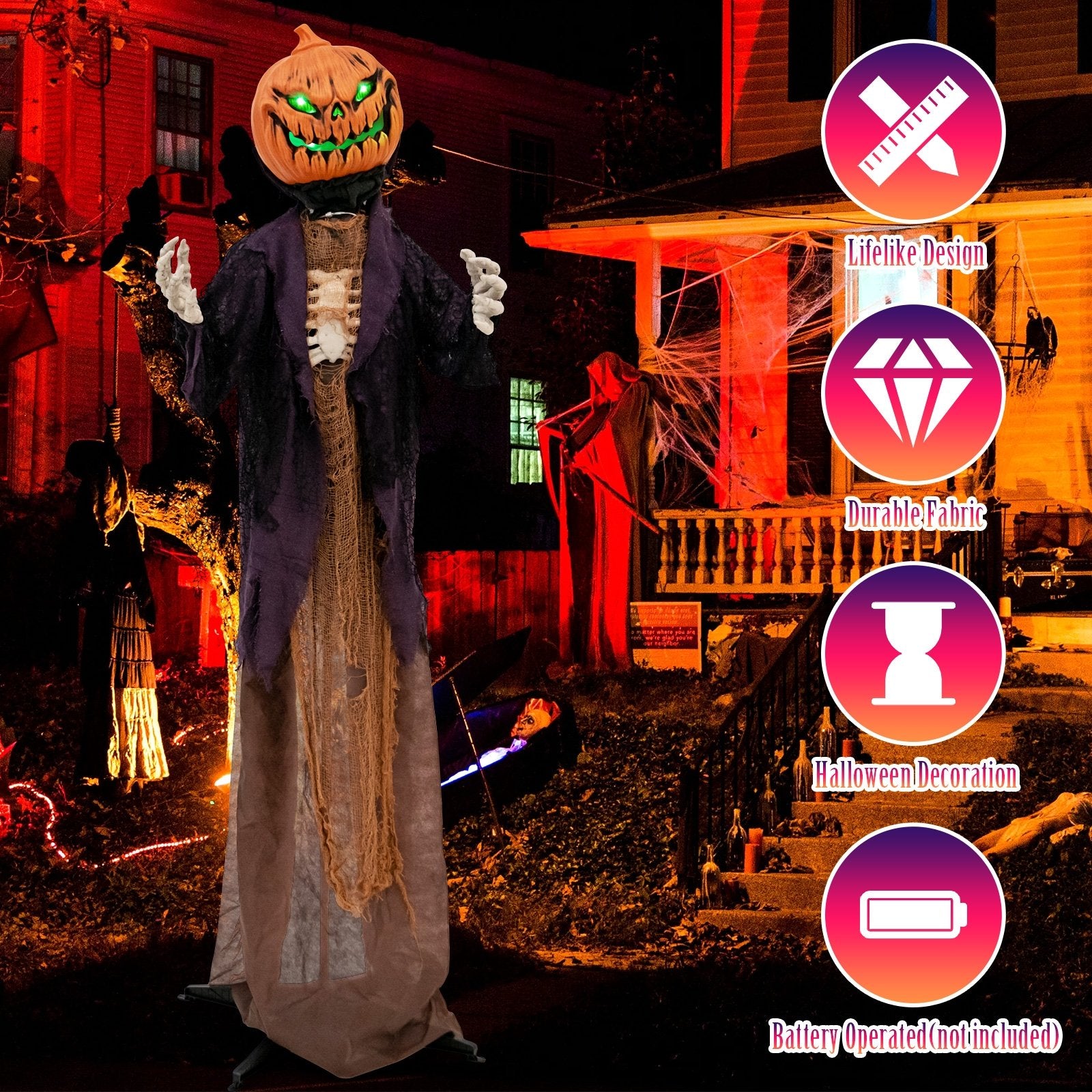 5.6 Feet Halloween Animated Standing Pumpkin Scarecrow, Multicolor Halloween   at Gallery Canada