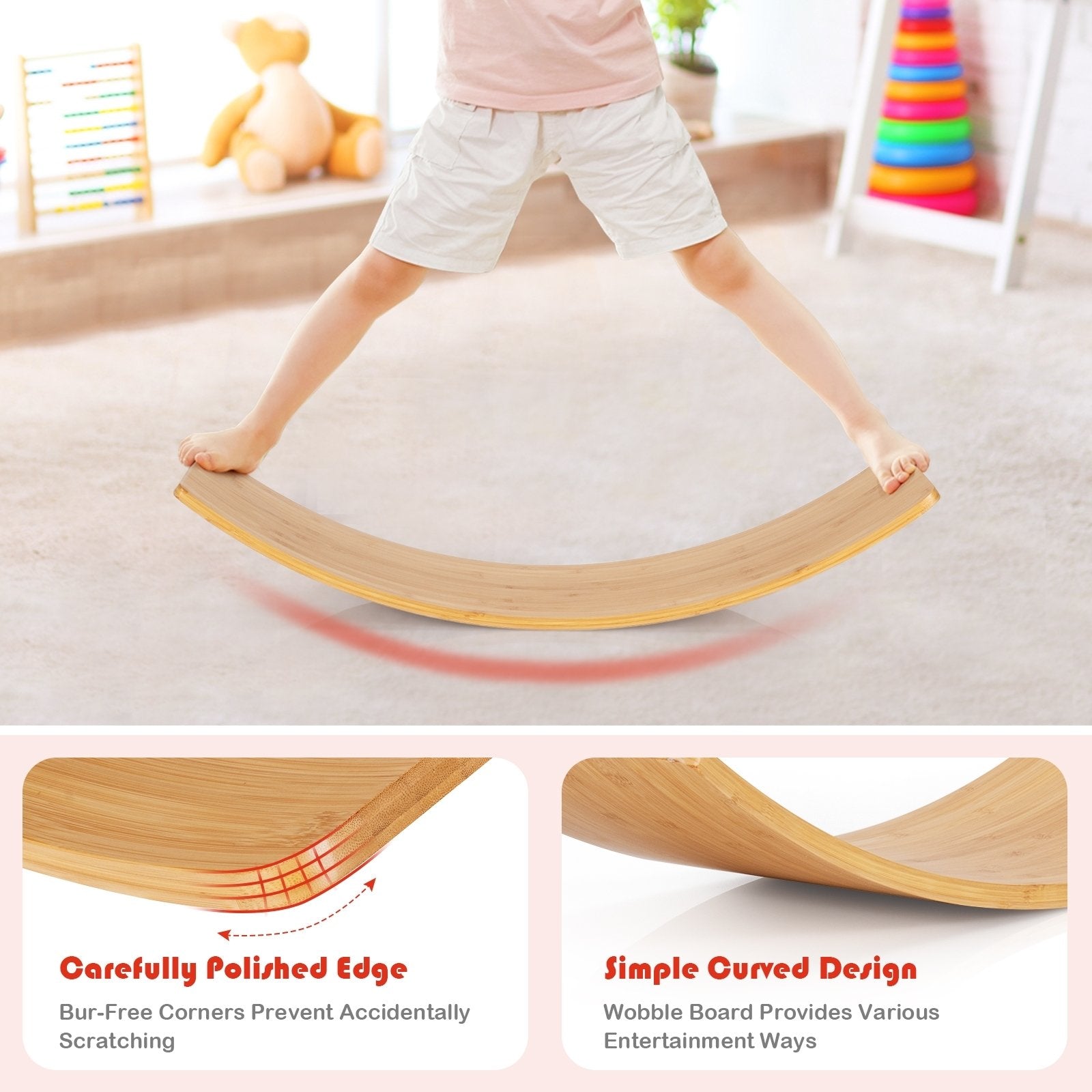 35.5 Inch Wooden Wobble Balance Board for Toddler and Adult, Natural Toy Sports   at Gallery Canada