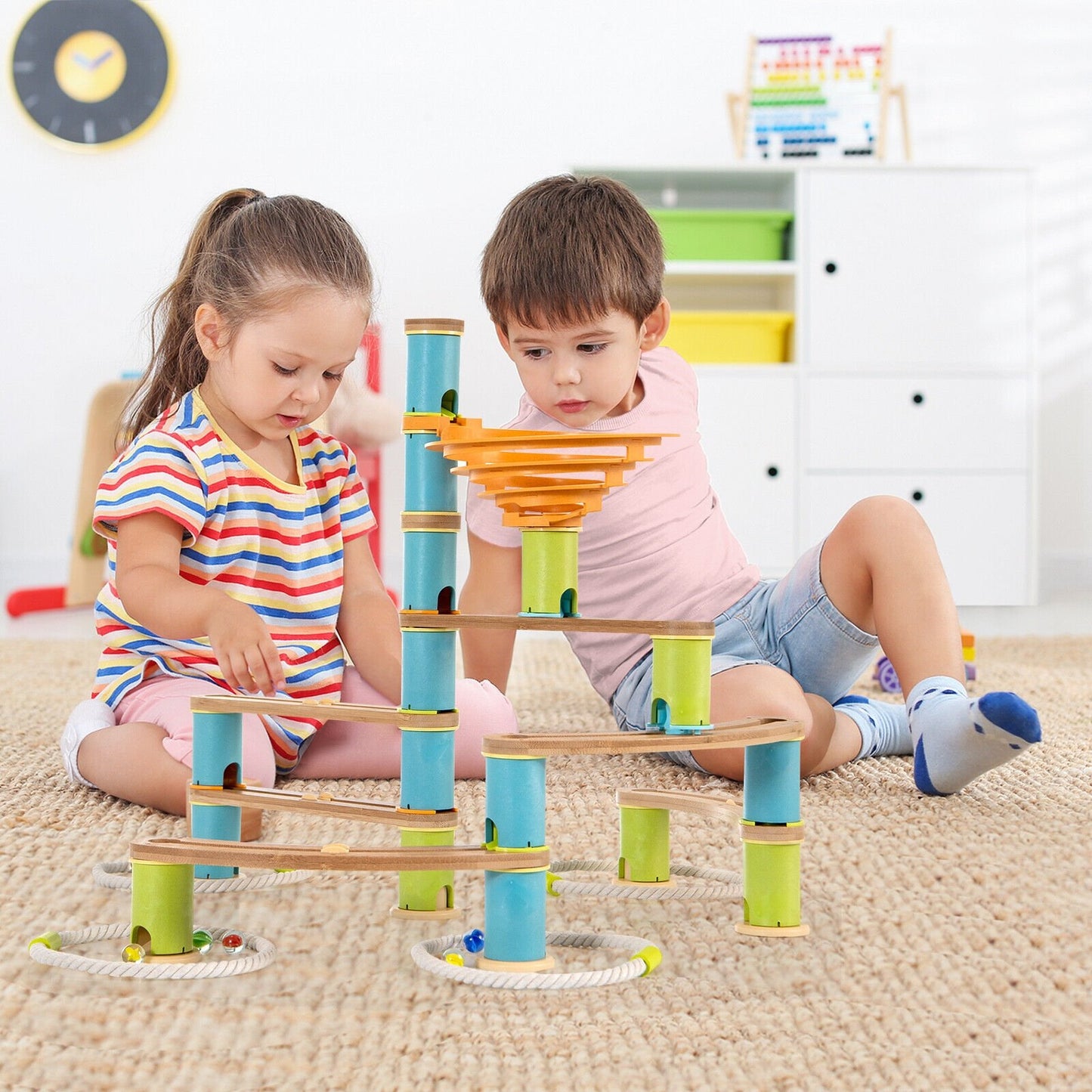 Bamboo Build Run Toy with Marbles for Kids Over 4, Multicolor Learning Toys   at Gallery Canada