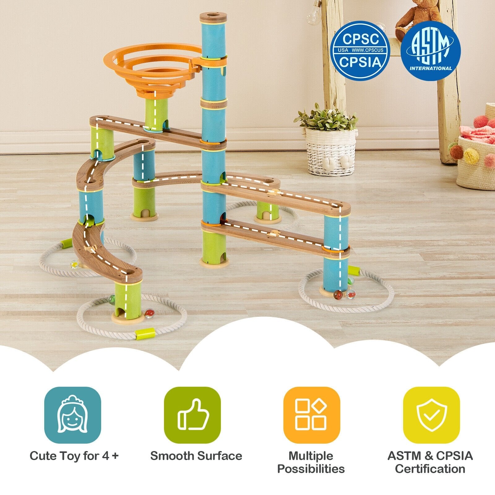 Bamboo Build Run Toy with Marbles for Kids Over 4, Multicolor Learning Toys   at Gallery Canada