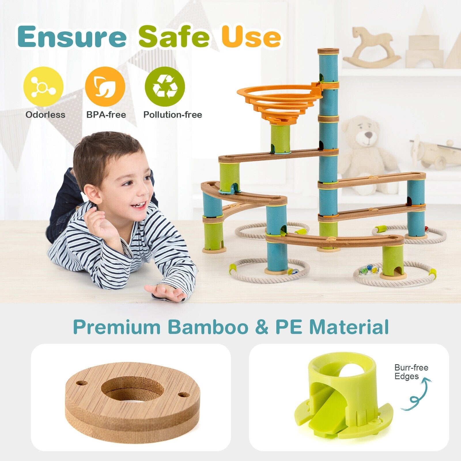 Bamboo Build Run Toy with Marbles for Kids Over 4, Multicolor Learning Toys   at Gallery Canada