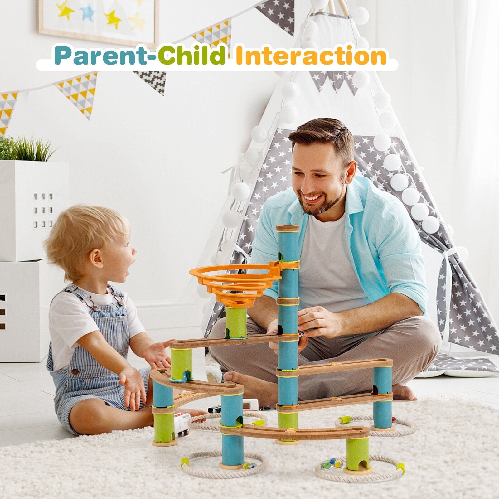 Bamboo Build Run Toy with Marbles for Kids Over 4, Multicolor Learning Toys   at Gallery Canada