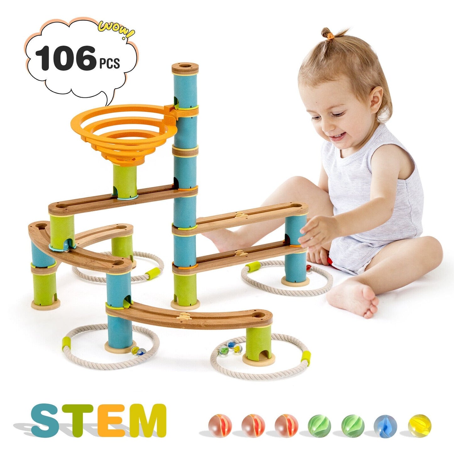 Bamboo Build Run Toy with Marbles for Kids Over 4, Multicolor Learning Toys   at Gallery Canada