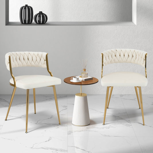 Upholstered Dining Chairs with Golden Metal Legs for Living Room, White - Gallery Canada