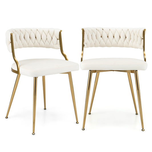 Upholstered Dining Chairs with Golden Metal Legs for Living Room, White - Gallery Canada