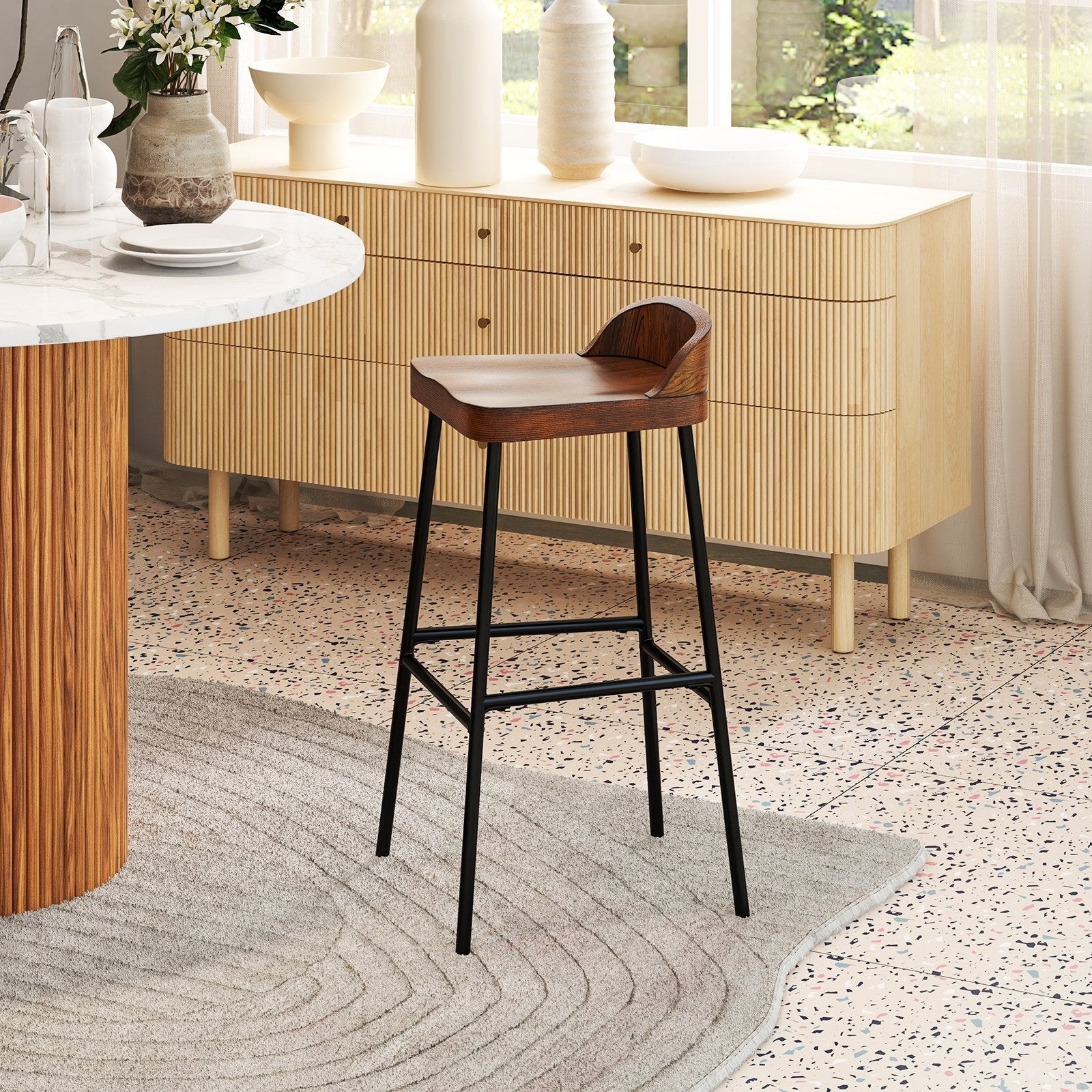 Set of 1/2 29 Inch Industrial Bar Stools with Low Back and Footrests-1 Piece, Rustic Brown Bar Stools   at Gallery Canada