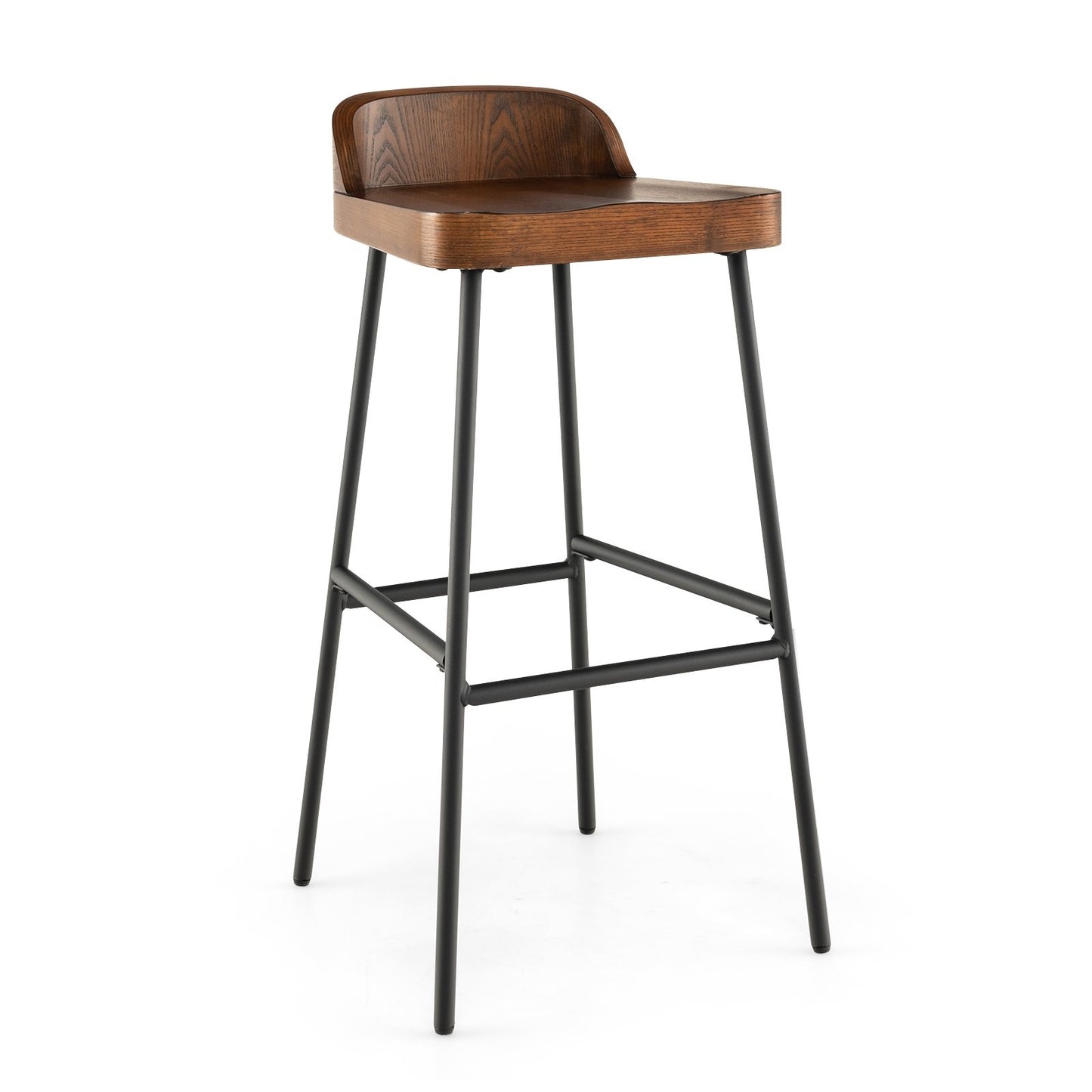 Set of 1/2 29 Inch Industrial Bar Stools with Low Back and Footrests-1 Piece, Rustic Brown Bar Stools   at Gallery Canada