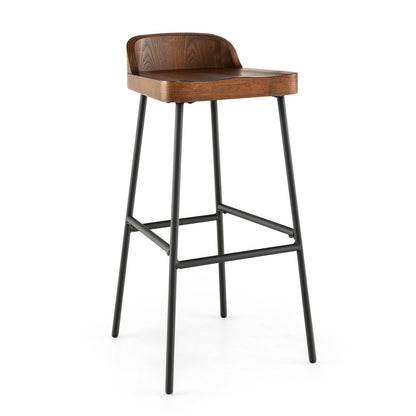 Set of 1/2 29 Inch Industrial Bar Stools with Low Back and Footrests-1 Piece, Rustic Brown Bar Stools   at Gallery Canada