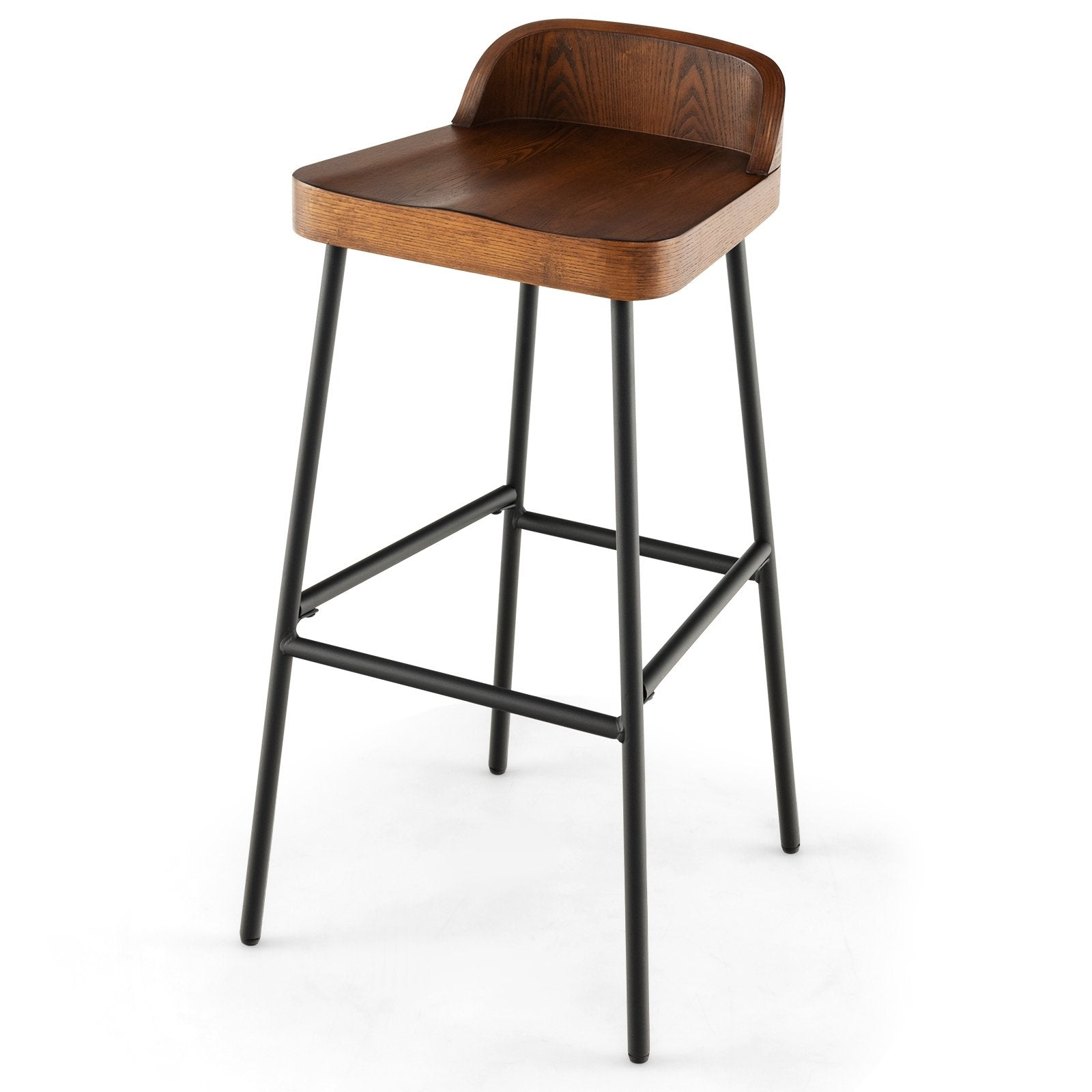 Set of 1/2 29 Inch Industrial Bar Stools with Low Back and Footrests-1 Piece, Rustic Brown Bar Stools   at Gallery Canada