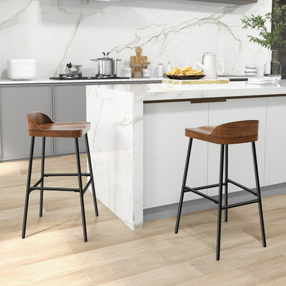 Set of 1/2 29 Inch Industrial Bar Stools with Low Back and Footrests-Set of 2, Rustic Brown Bar Stools   at Gallery Canada