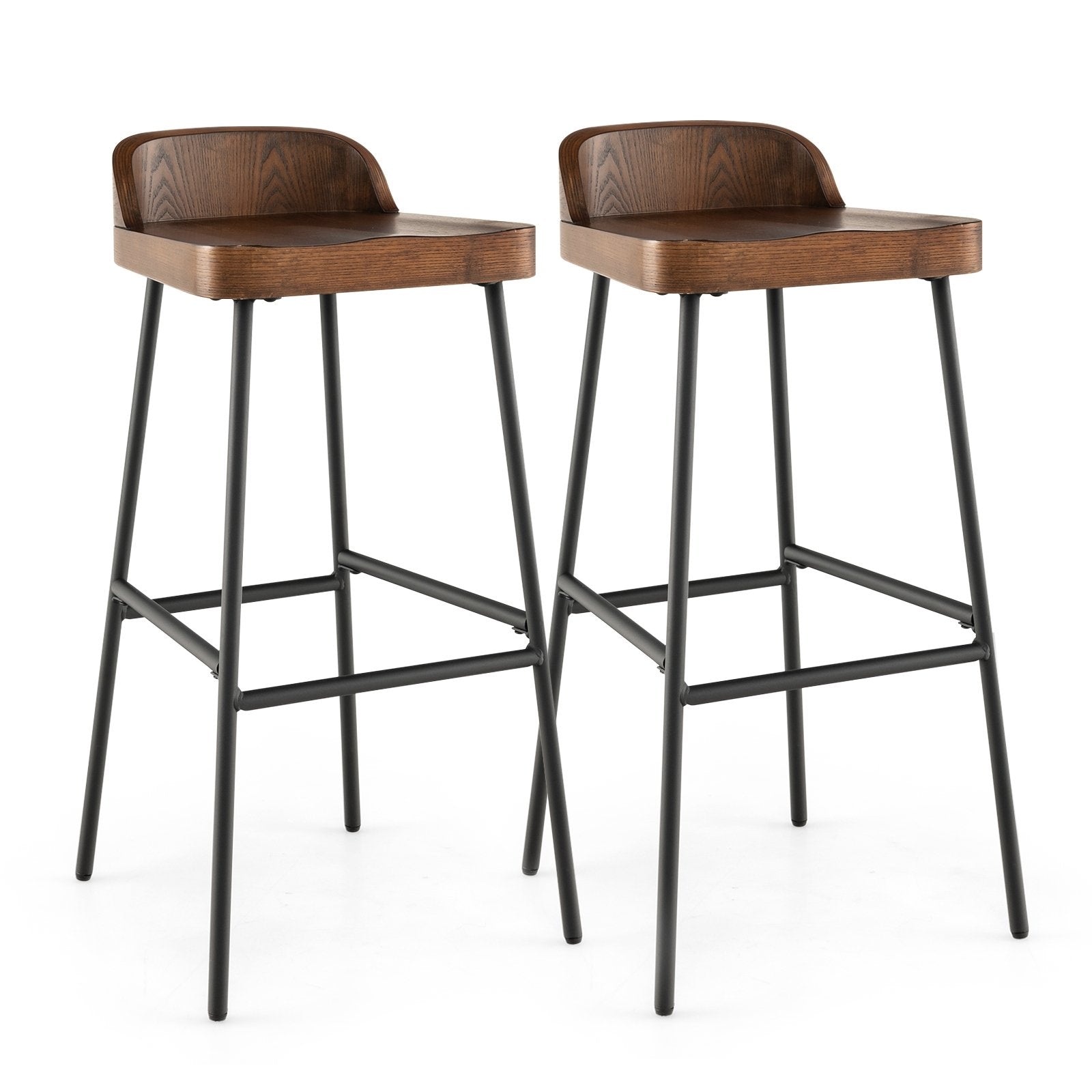 Set of 1/2 29 Inch Industrial Bar Stools with Low Back and Footrests-Set of 2, Rustic Brown Bar Stools   at Gallery Canada