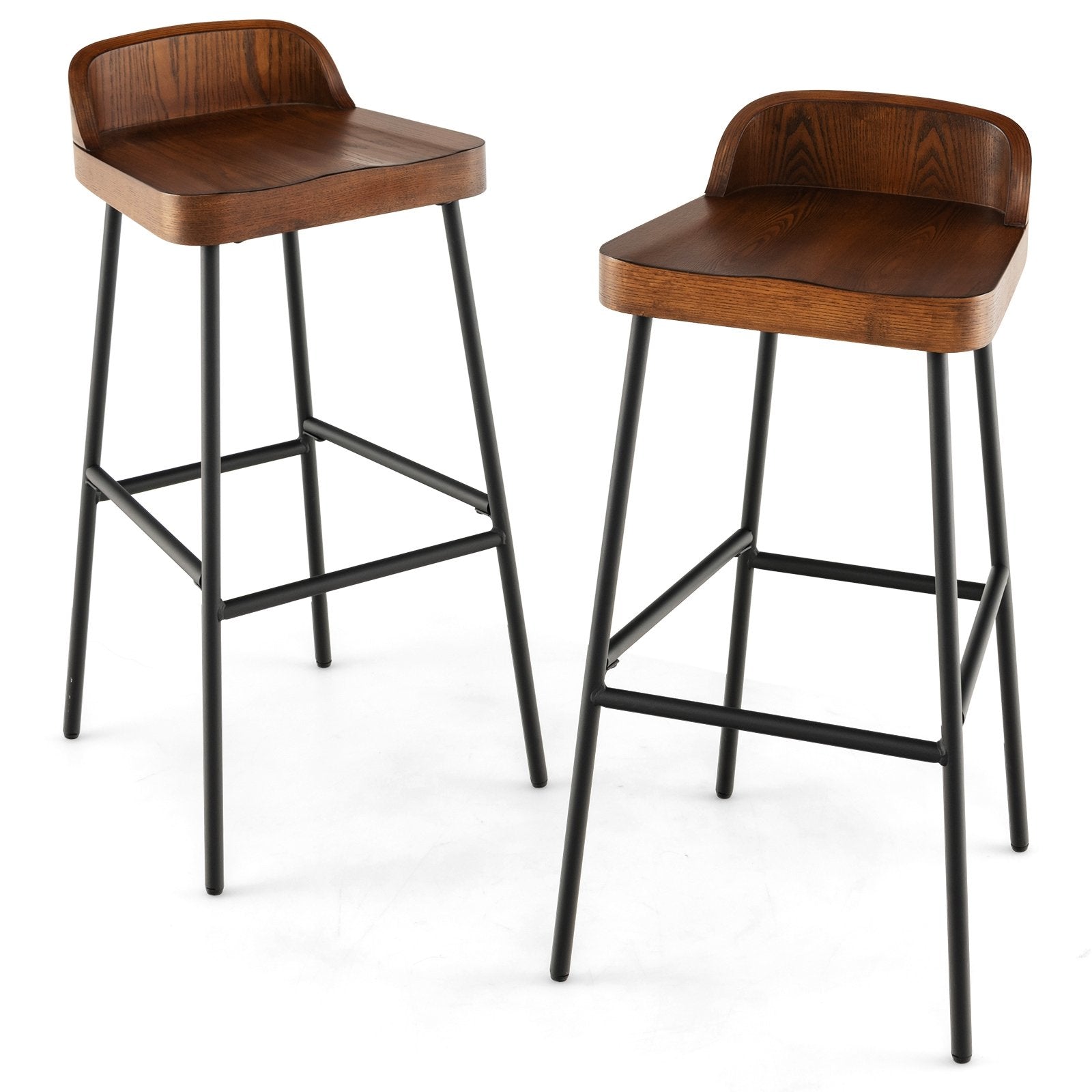 Set of 1/2 29 Inch Industrial Bar Stools with Low Back and Footrests-Set of 2, Rustic Brown Bar Stools   at Gallery Canada