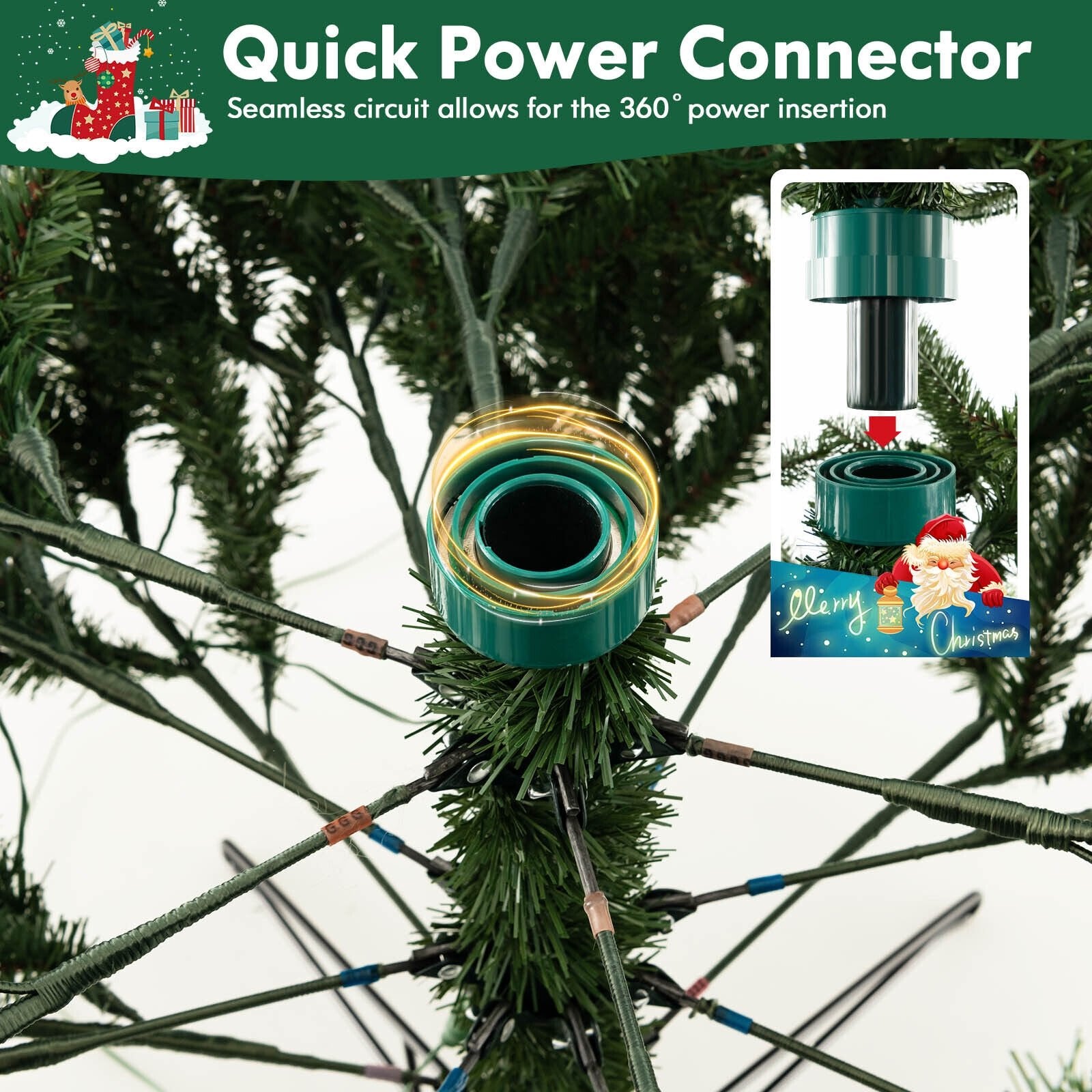 6 Feet Hinged Christmas Tree with 350 LED Lights Remote Control, Green Christmas Tree   at Gallery Canada