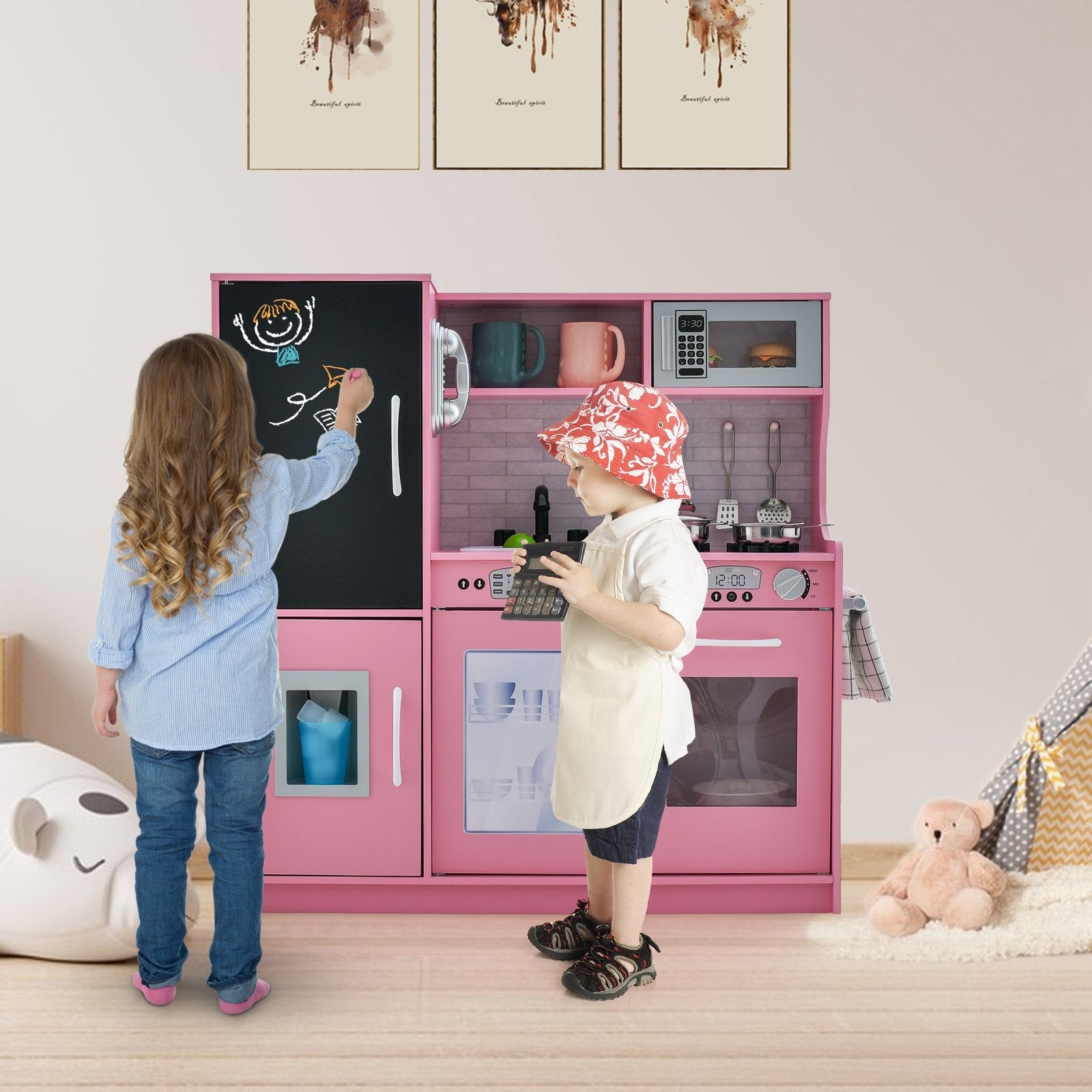 Toddler Pretend Play Kitchen for Boys and Girls 3-6 Years Old, Pink Play Kitchen Sets   at Gallery Canada