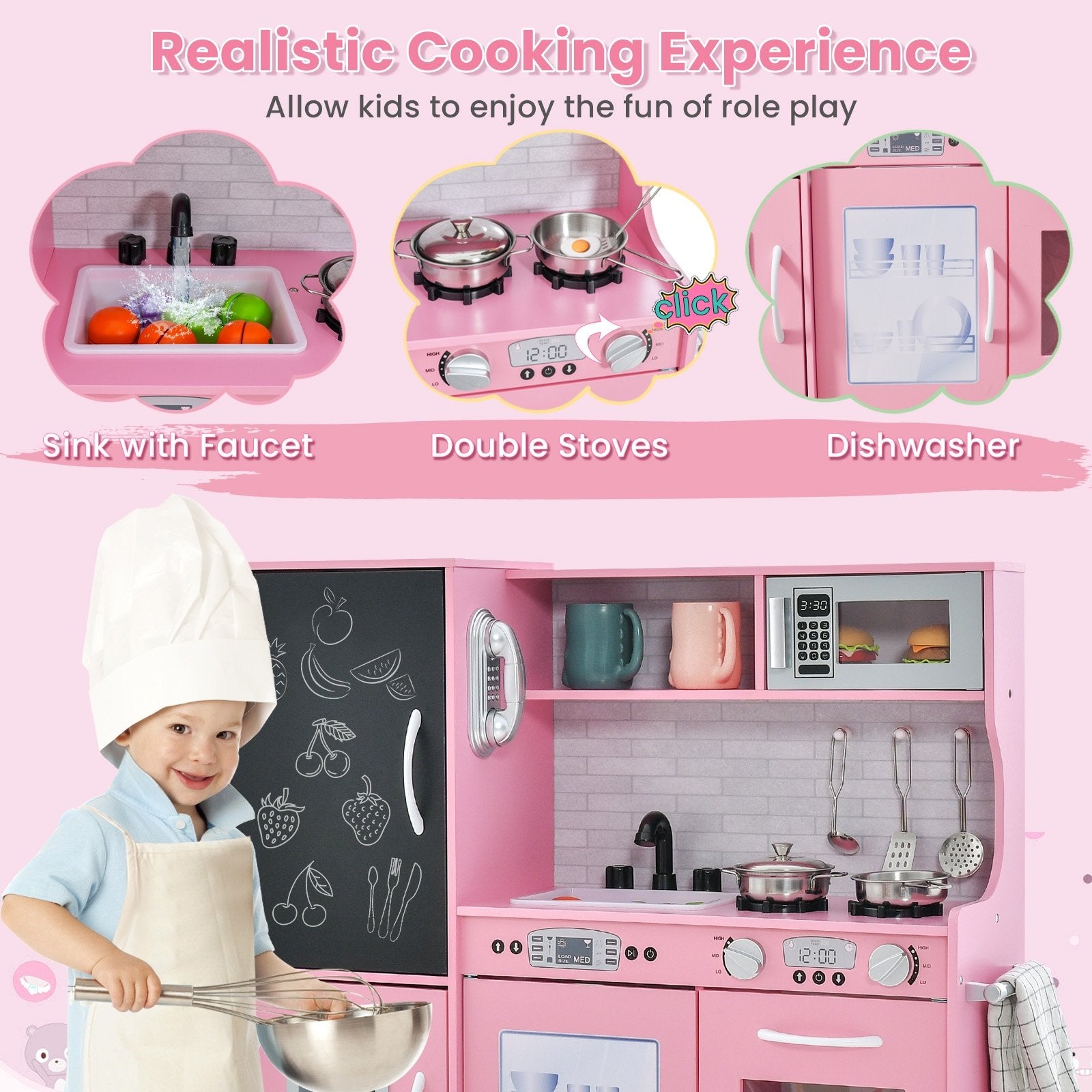 Toddler Pretend Play Kitchen for Boys and Girls 3-6 Years Old, Pink Play Kitchen Sets   at Gallery Canada