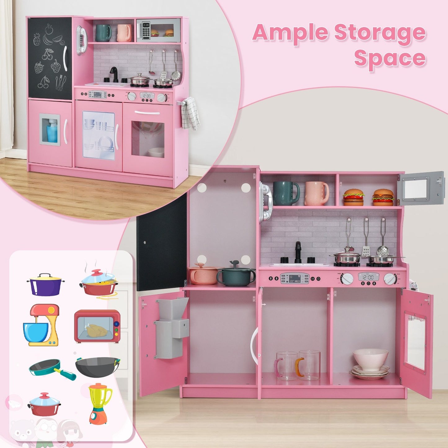 Toddler Pretend Play Kitchen for Boys and Girls 3-6 Years Old, Pink Play Kitchen Sets   at Gallery Canada