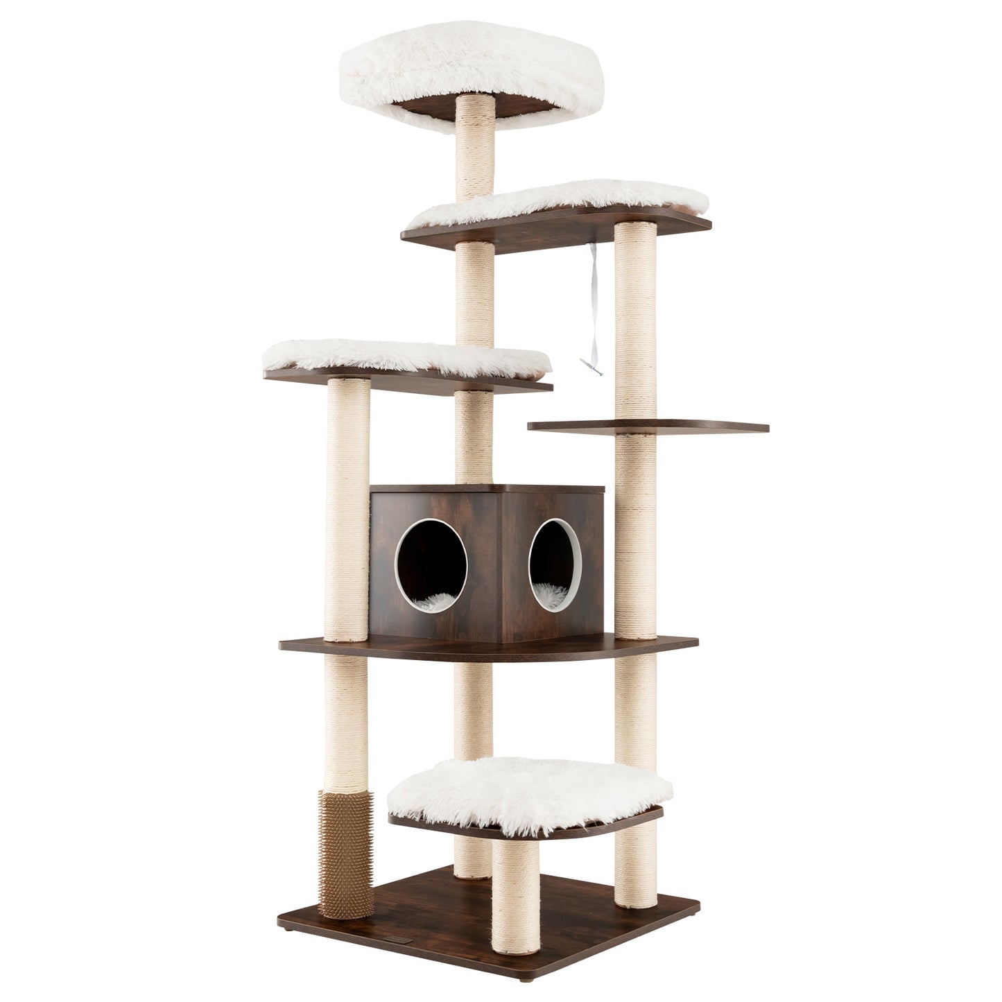 7-Layer Wooden Cat Tree Tall Cat Tower with Sisal Posts and Condo, Brown Cat Trees Condos & Scratchers   at Gallery Canada