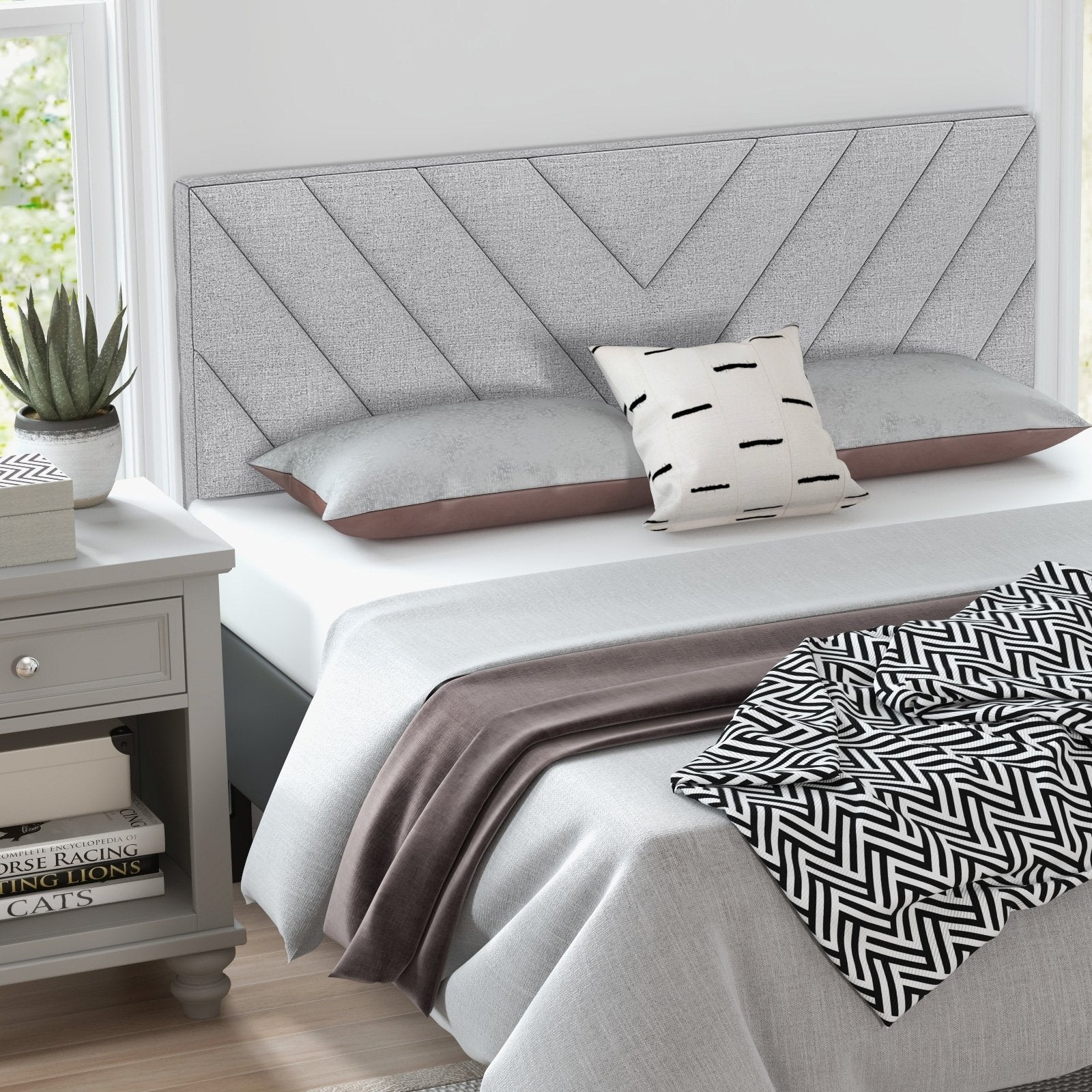 Linen Upholstered Headboard for Full and Queen Size Bed Frames, Gray Headboards   at Gallery Canada