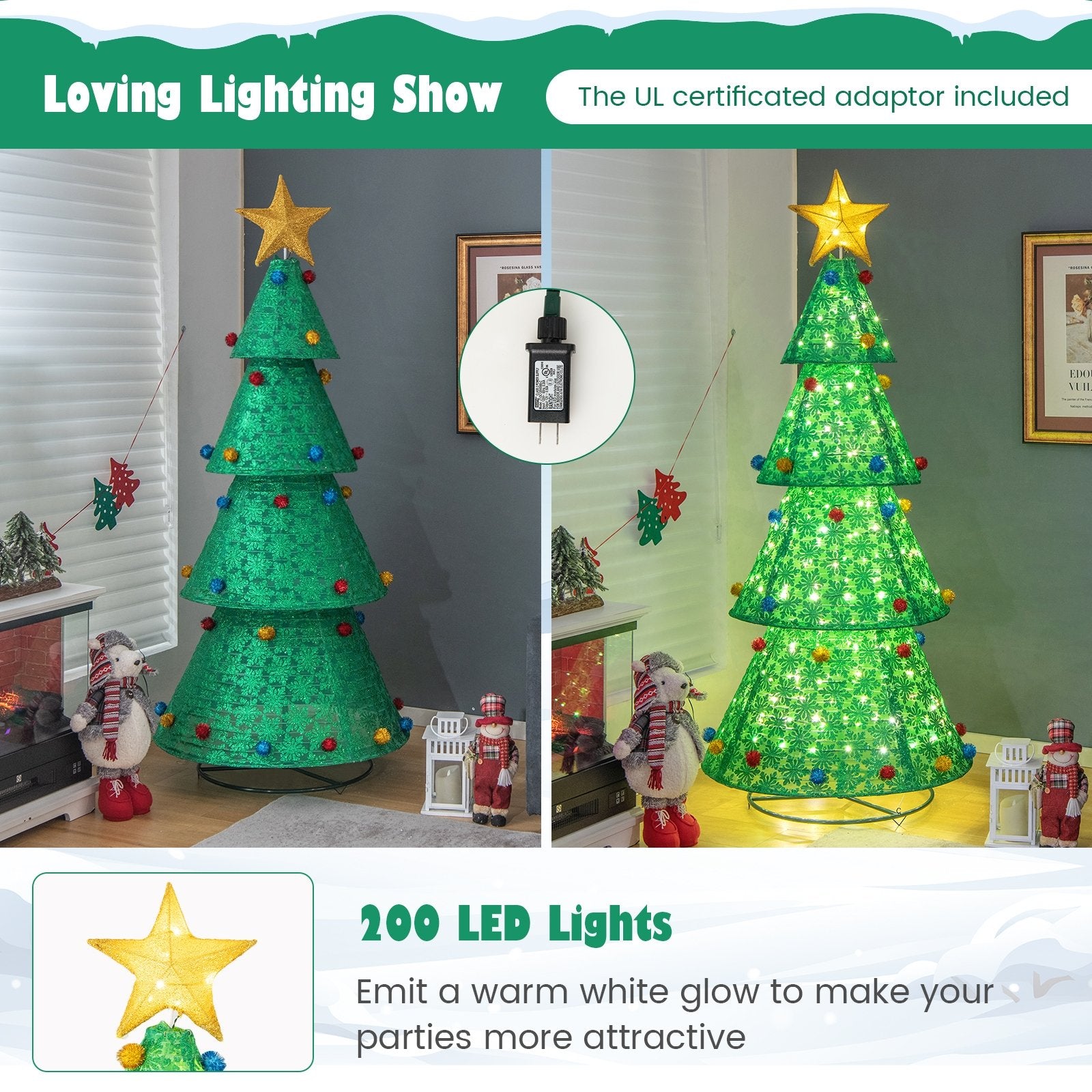 Pop-Up Christmas Tree with 200 Warm White LED Lights for Indoors & Outdoors, Green Christmas Tree   at Gallery Canada