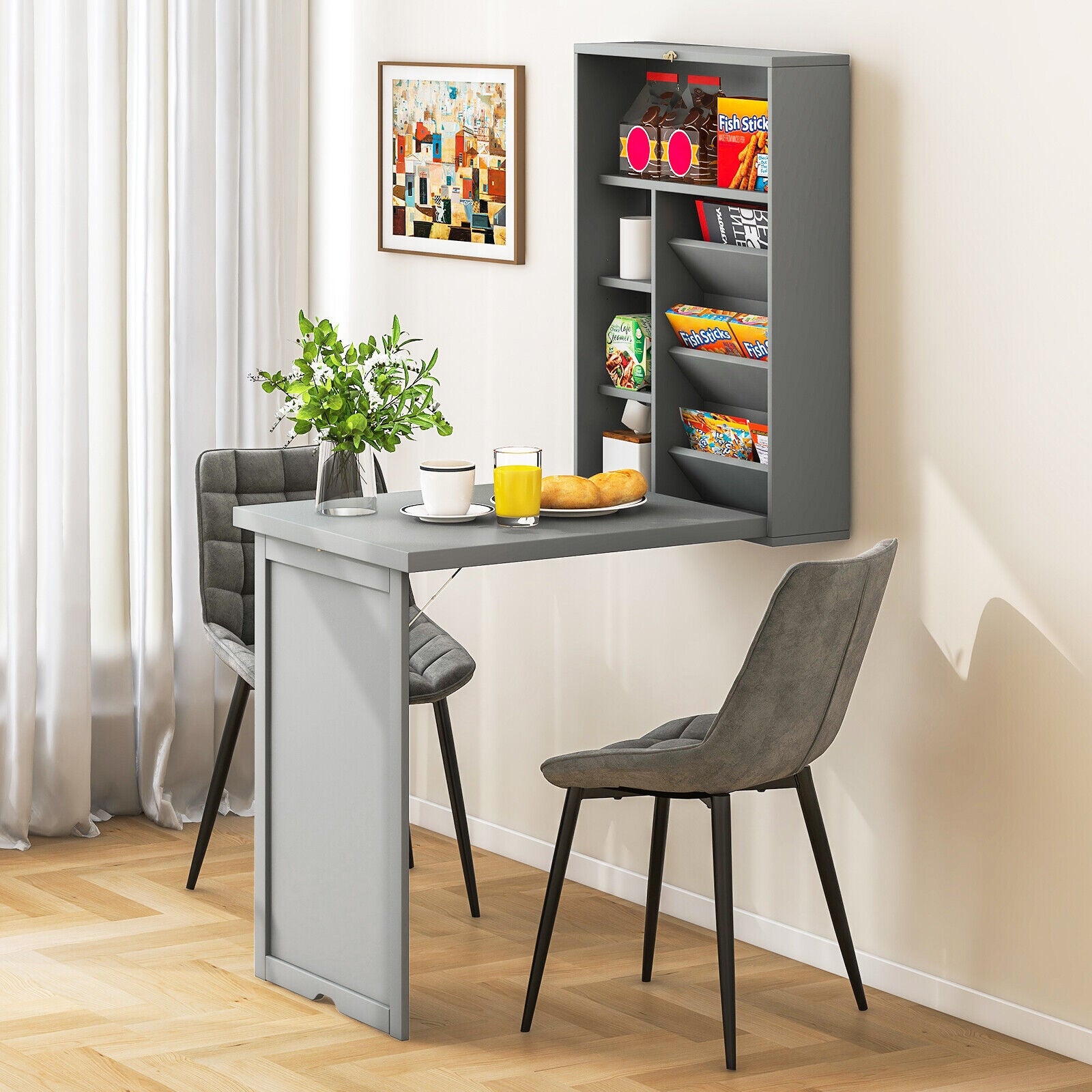 Wall-Mounted Fold-Out Convertible Floating Desk Space Saver, Gray Laptop Tables & Printer Stands at Gallery Canada