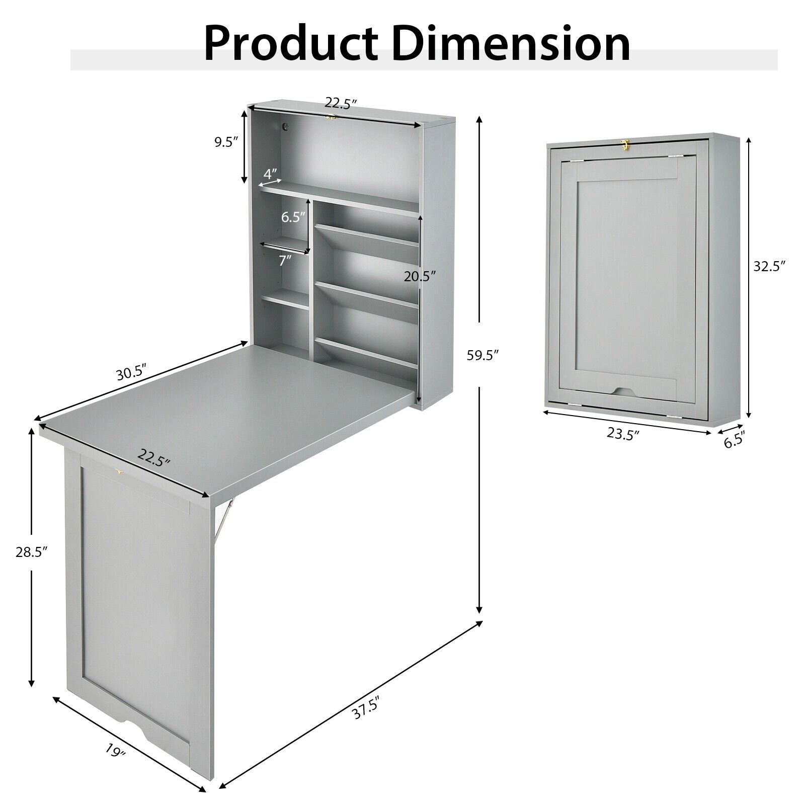 Wall-Mounted Fold-Out Convertible Floating Desk Space Saver, Gray Laptop Tables & Printer Stands at Gallery Canada