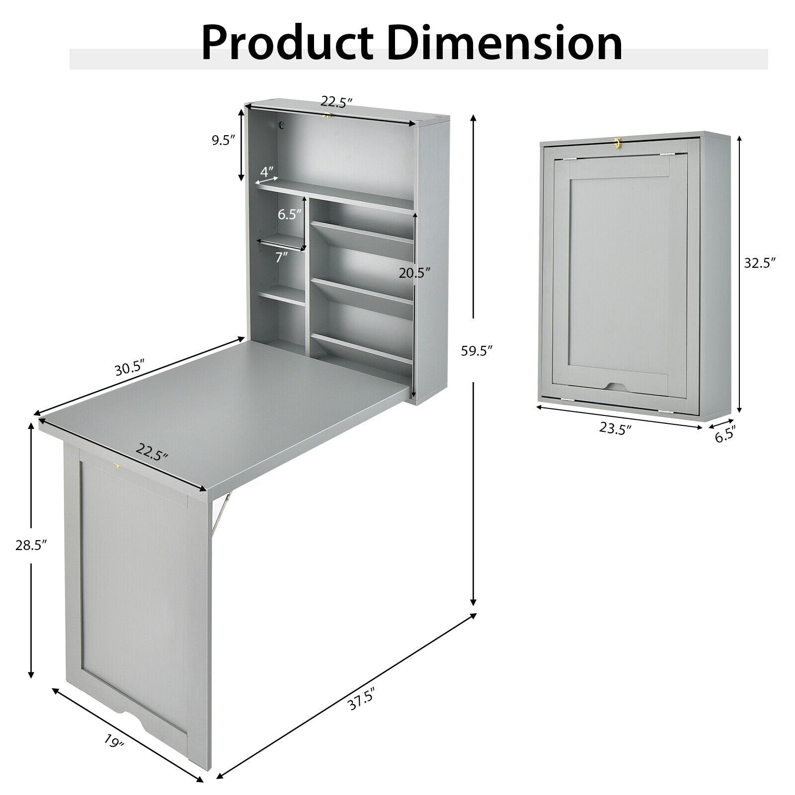 Wall-Mounted Fold-Out Convertible Floating Desk Space Saver, Gray Laptop Tables & Printer Stands   at Gallery Canada