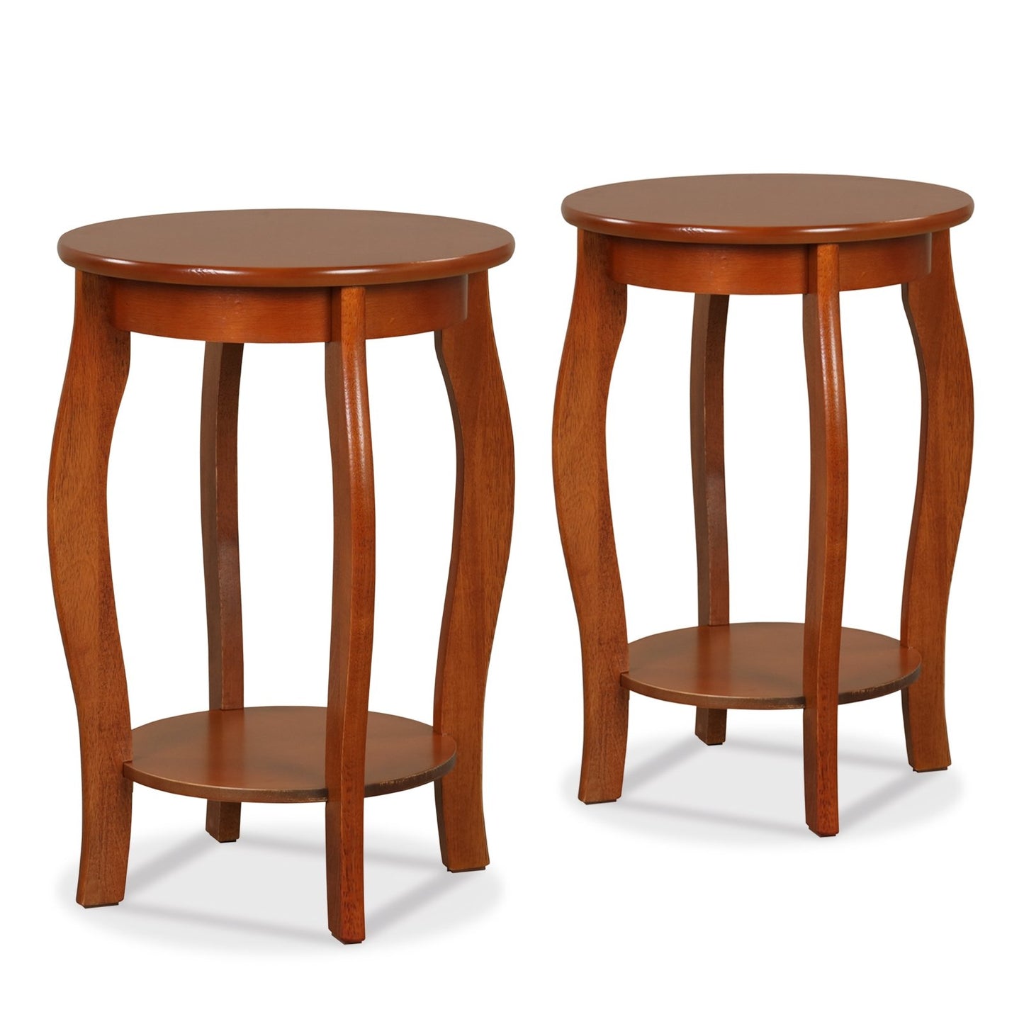 Set of 2 15 Inch 2-Tier Round End Table with Storage Shelf, Walnut End & Side Tables   at Gallery Canada