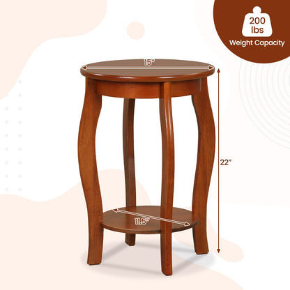 Set of 2 15 Inch 2-Tier Round End Table with Storage Shelf, Walnut End & Side Tables   at Gallery Canada