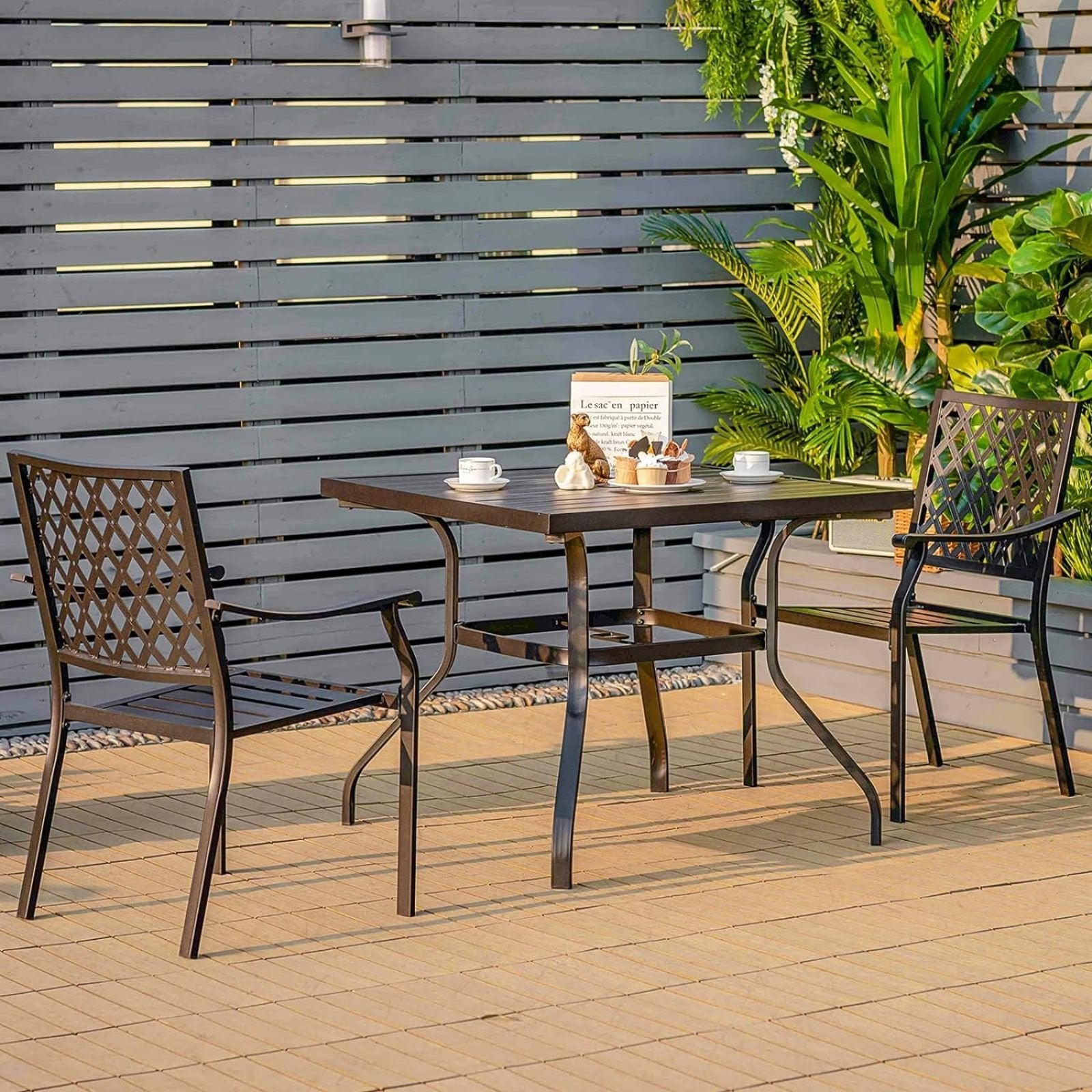 Set of 2 Patio Dining Chairs with Curved Armrests and Reinforced Steel Frame, Black Patio Dining Chairs   at Gallery Canada