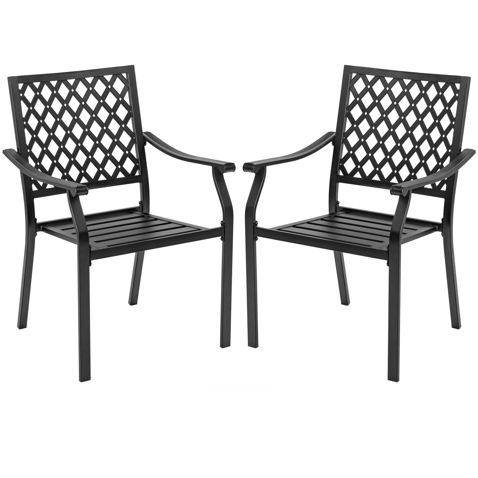 Set of 2 Patio Dining Chairs with Curved Armrests and Reinforced Steel Frame, Black Patio Dining Chairs   at Gallery Canada