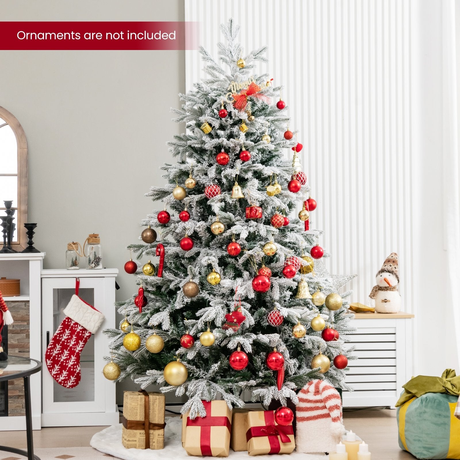 4.5/6/7 FT Artificial Pre-Lit Christmas Tree Hinged Xmas Tree with Warm White LED lights-6 ft, White Christmas Tree   at Gallery Canada