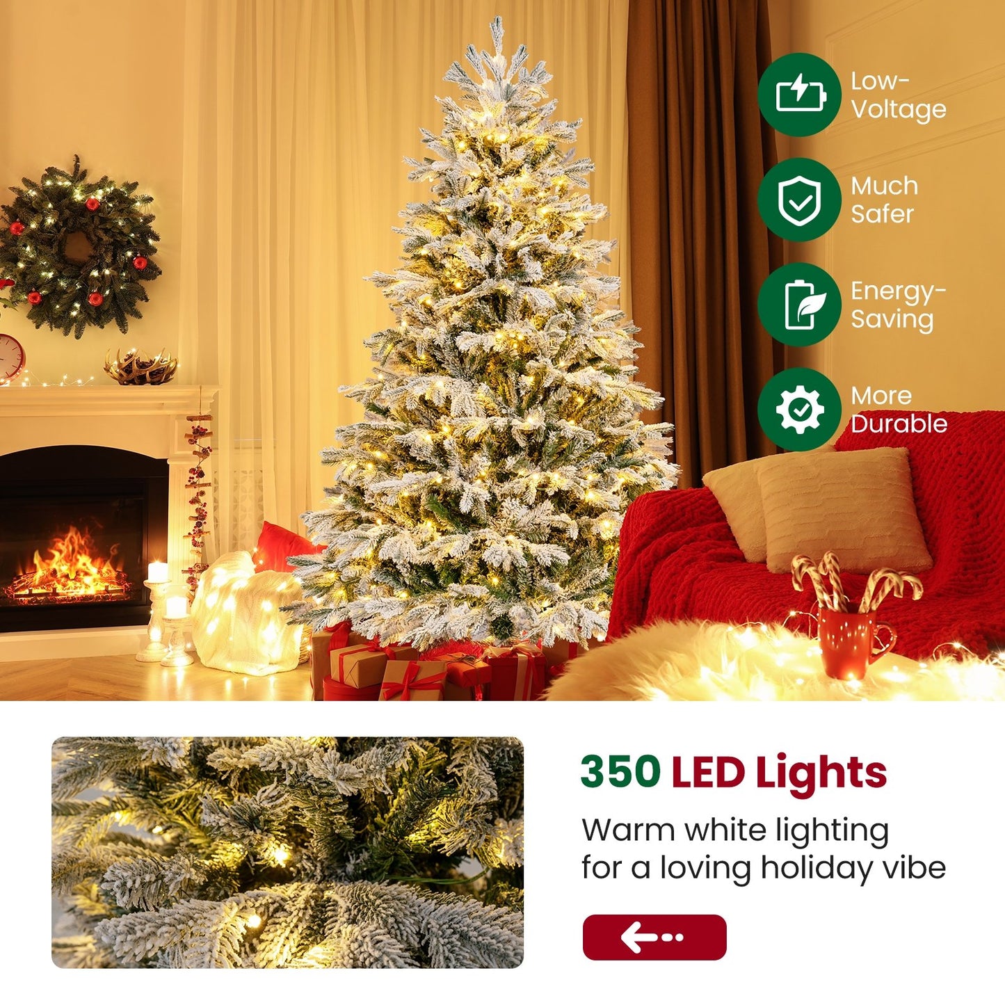 4.5/6/7 FT Artificial Pre-Lit Christmas Tree Hinged Xmas Tree with Warm White LED lights-6 ft, White Christmas Tree   at Gallery Canada