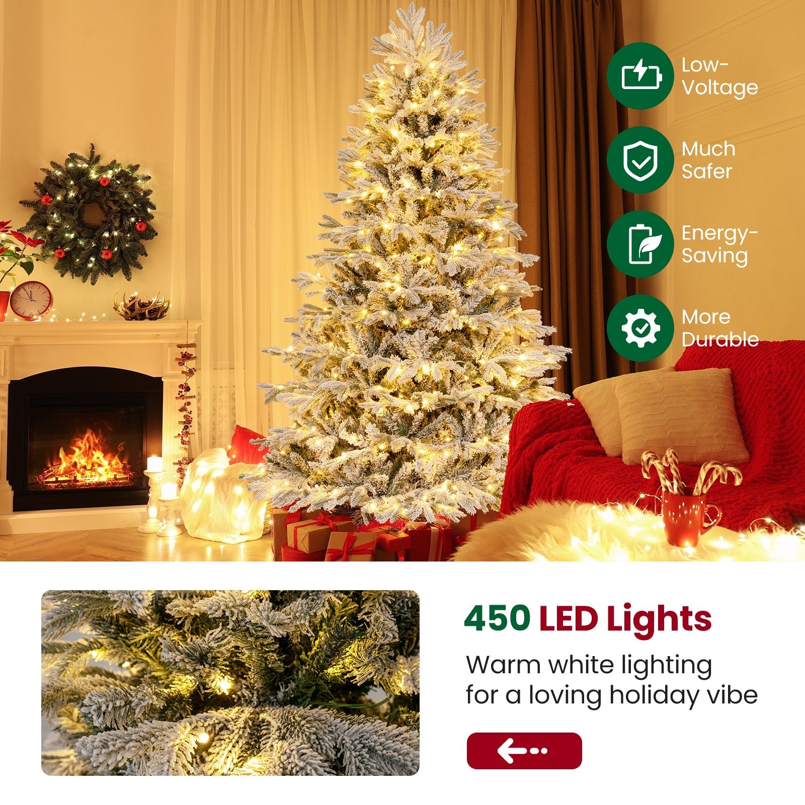 4.5/6/7 FT Artificial Pre-Lit Christmas Tree Hinged Xmas Tree with Warm White LED lights-7 ft, White Christmas Tree   at Gallery Canada