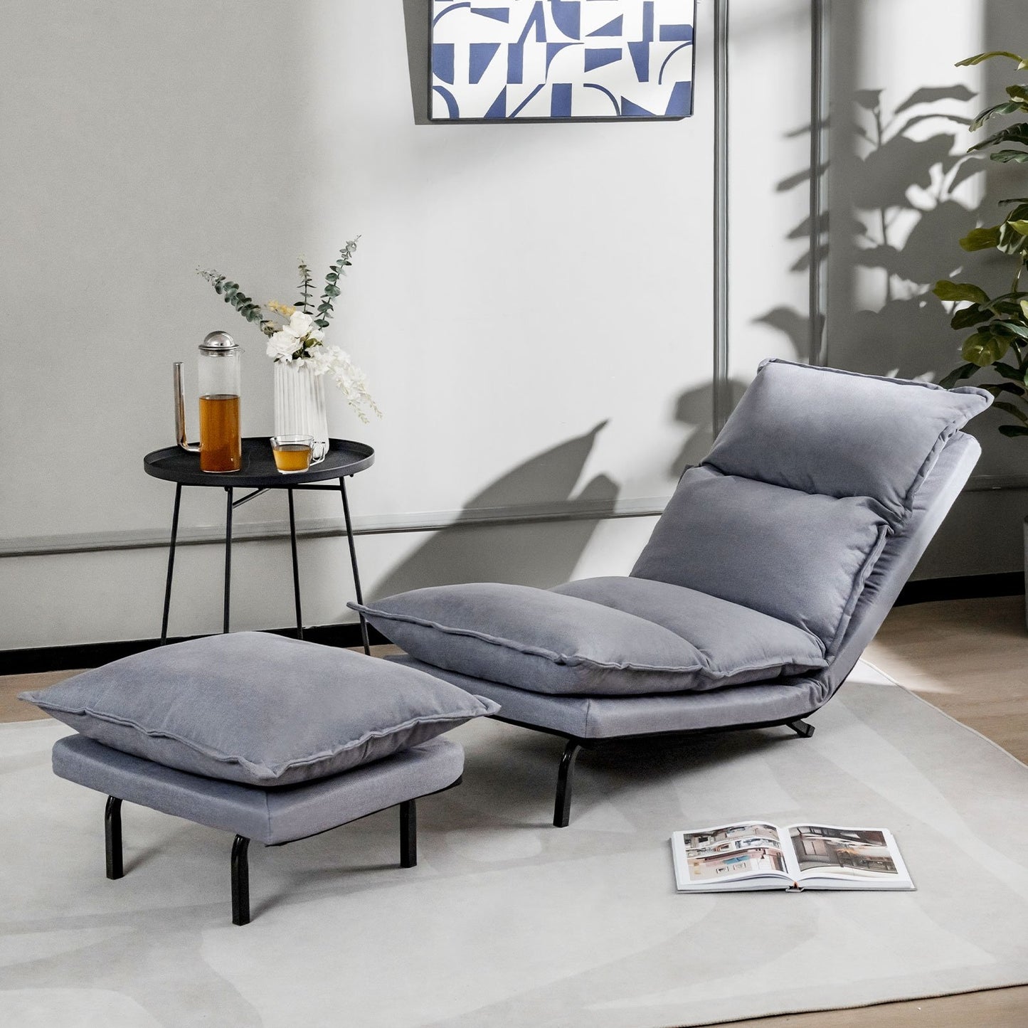 Modern Armless Accent Chair with Ottoman for Living Room, Gray Recliners   at Gallery Canada