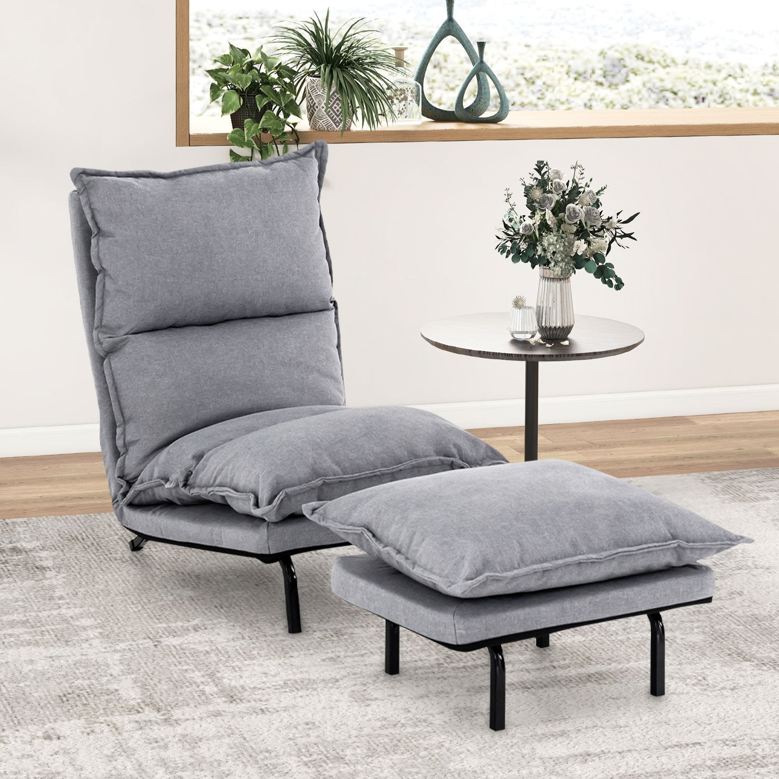 Modern Armless Accent Chair with Ottoman for Living Room, Gray Recliners   at Gallery Canada