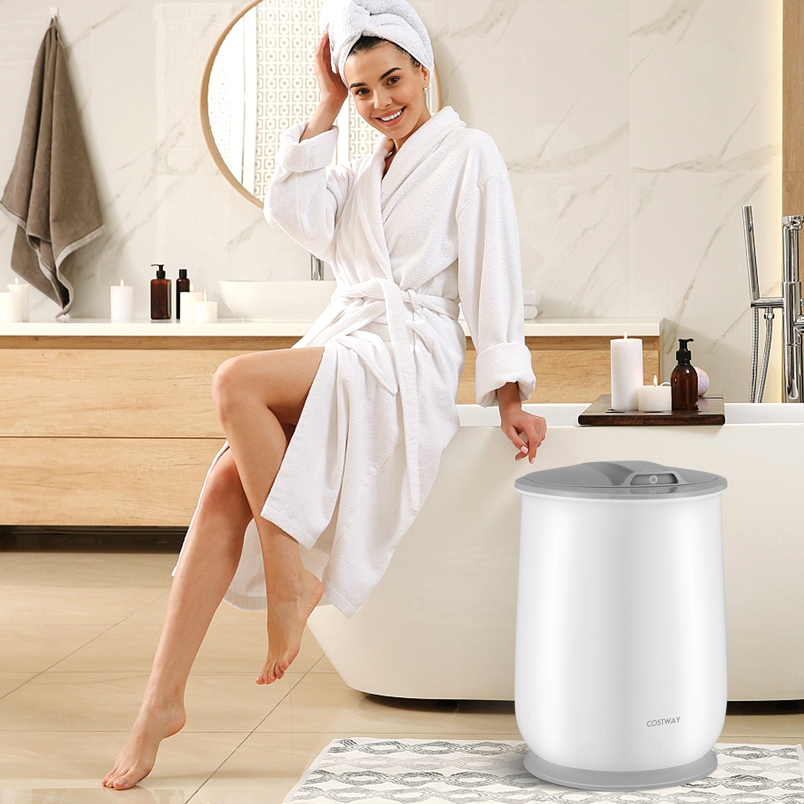 Towel Warmer Bucket with Auto Shut Off for Bathroom, Gray & White Dryers at Gallery Canada