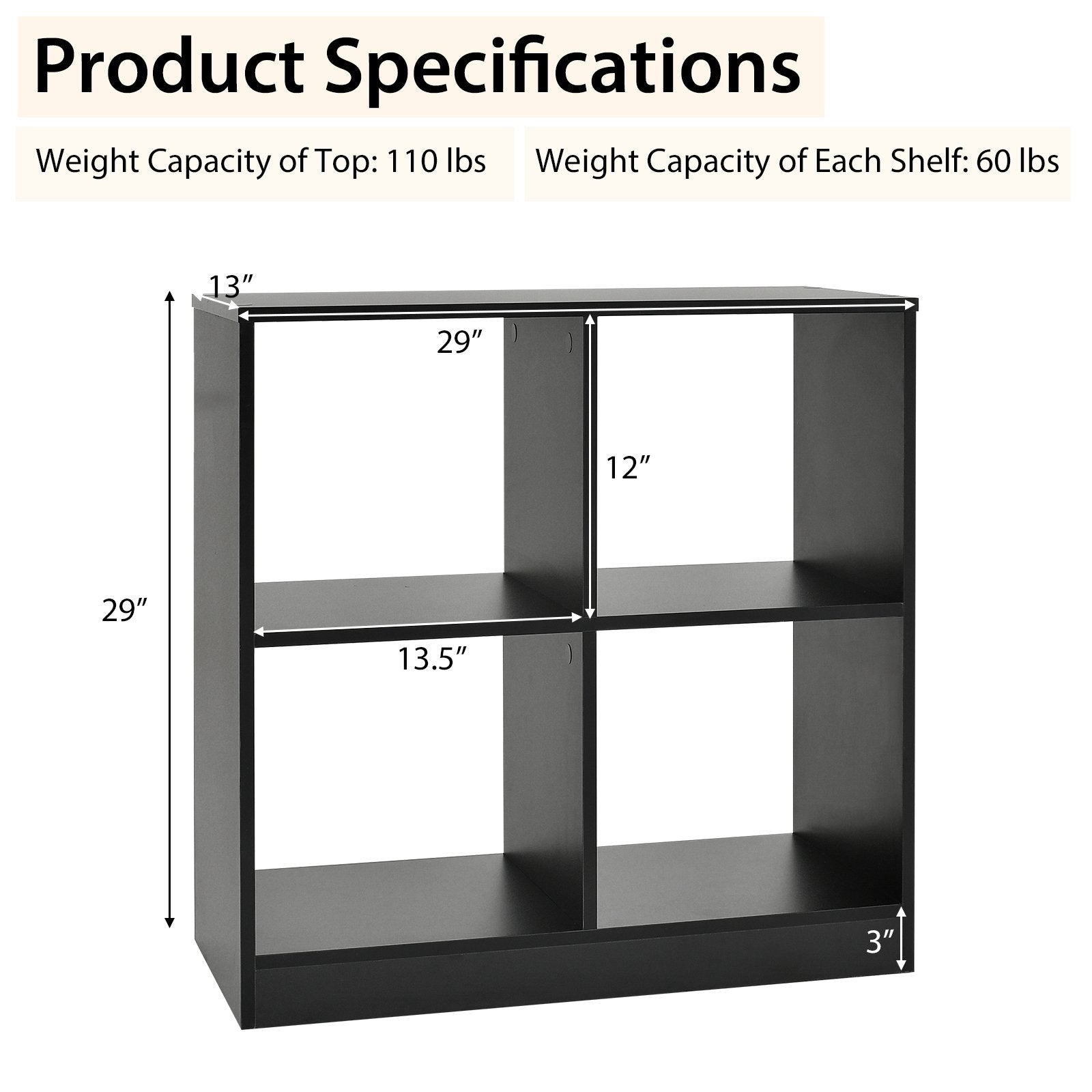 4-Cube Kids Bookcase with Open Shelves, Black Bookcases   at Gallery Canada