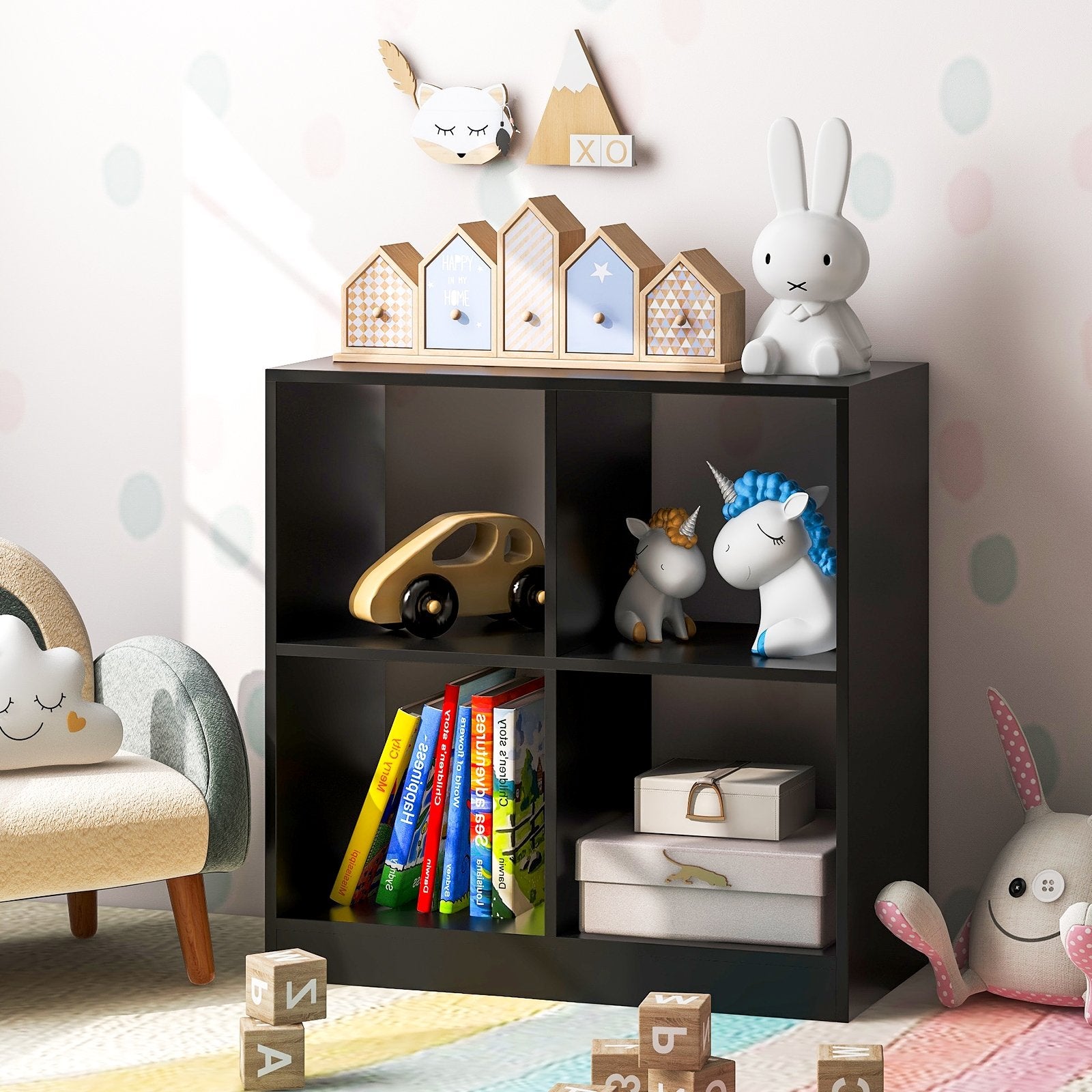 4-Cube Kids Bookcase with Open Shelves, Black Bookcases   at Gallery Canada