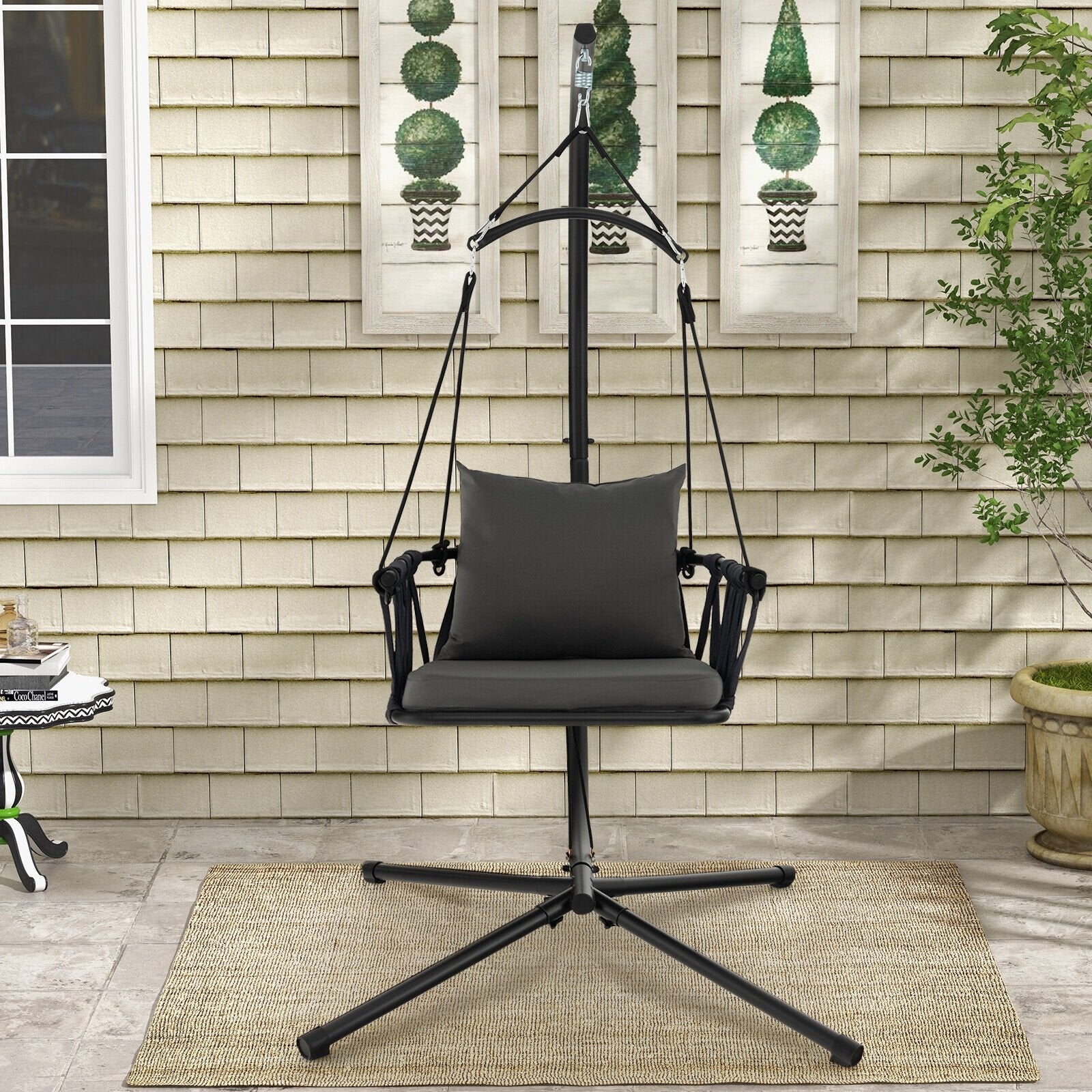 Hanging Swing Chair with Stand, Gray Porch Swings   at Gallery Canada