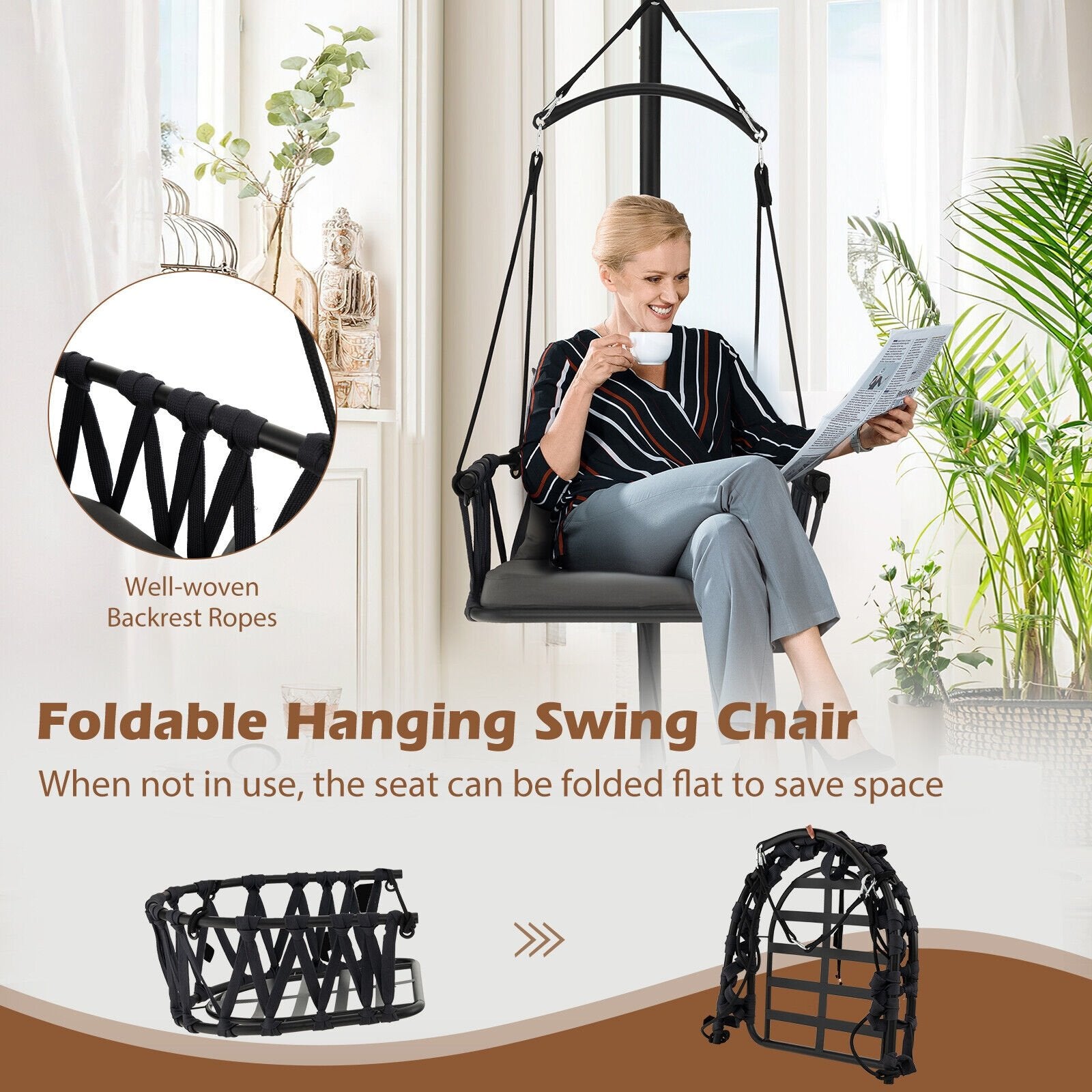 Hanging Swing Chair with Stand, Gray Porch Swings   at Gallery Canada